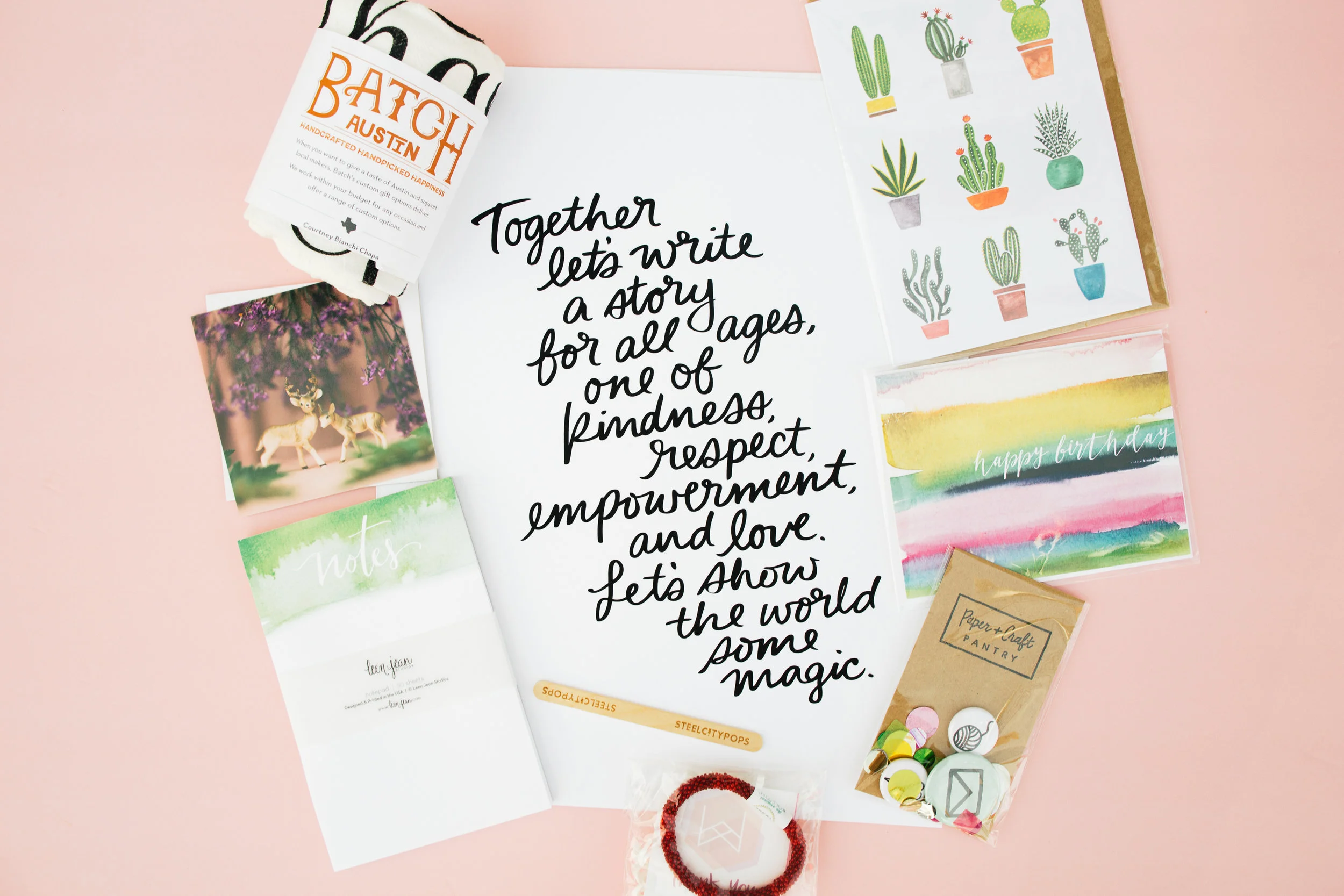 Paper Craft Pantry Blog One Year Sponsors: Batch Austin, Ginably, Leen Jean, Seek Wander Share, Sketchy Notions, Off Switch Shop, Steel City Pops, Tiny Deer Studio, Mitscoots Outfitters, Prime Pet Austin