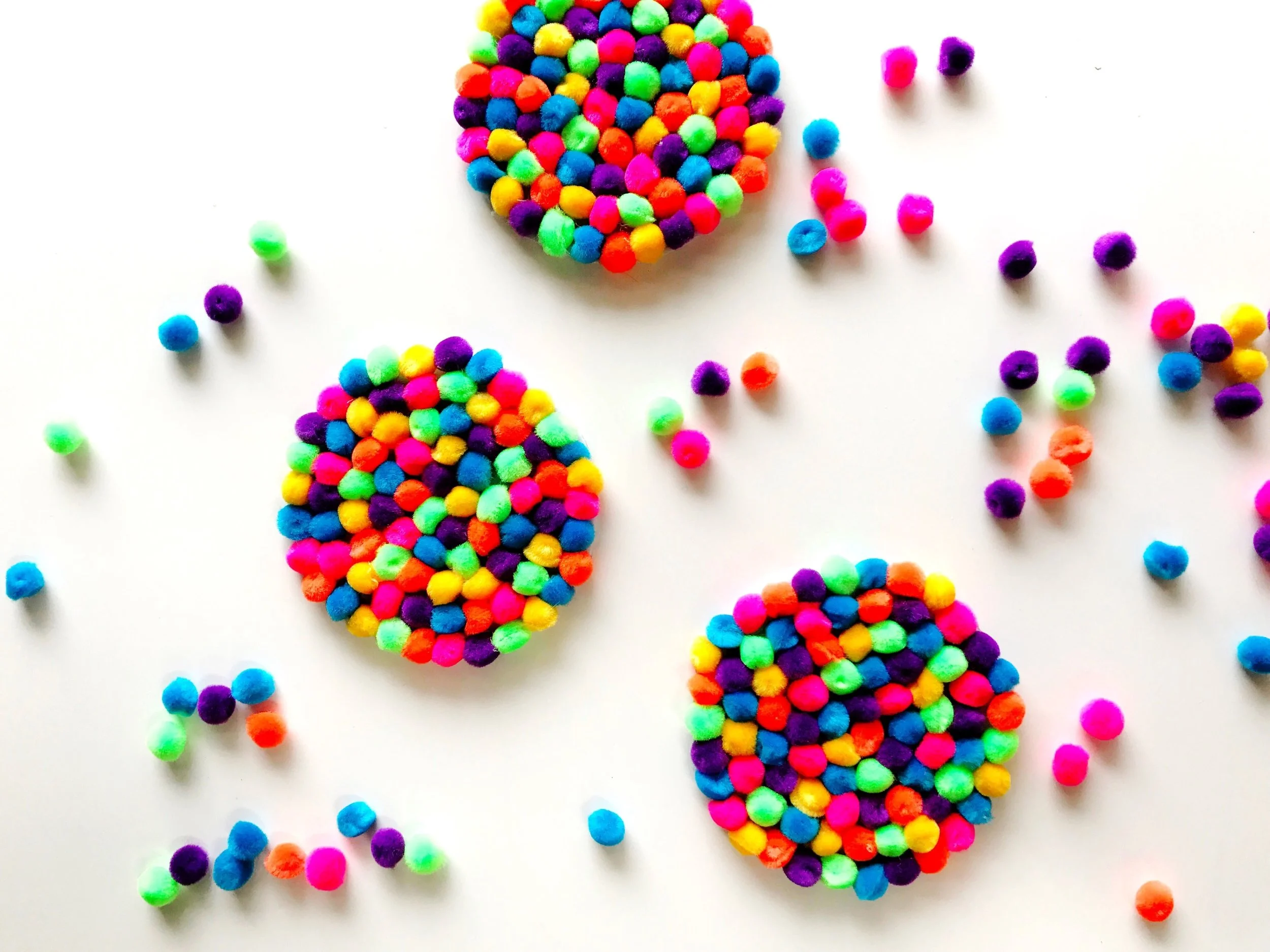 Paper Craft Pantry DIY Austin Blog Colorful Pom Pom Party Coasters