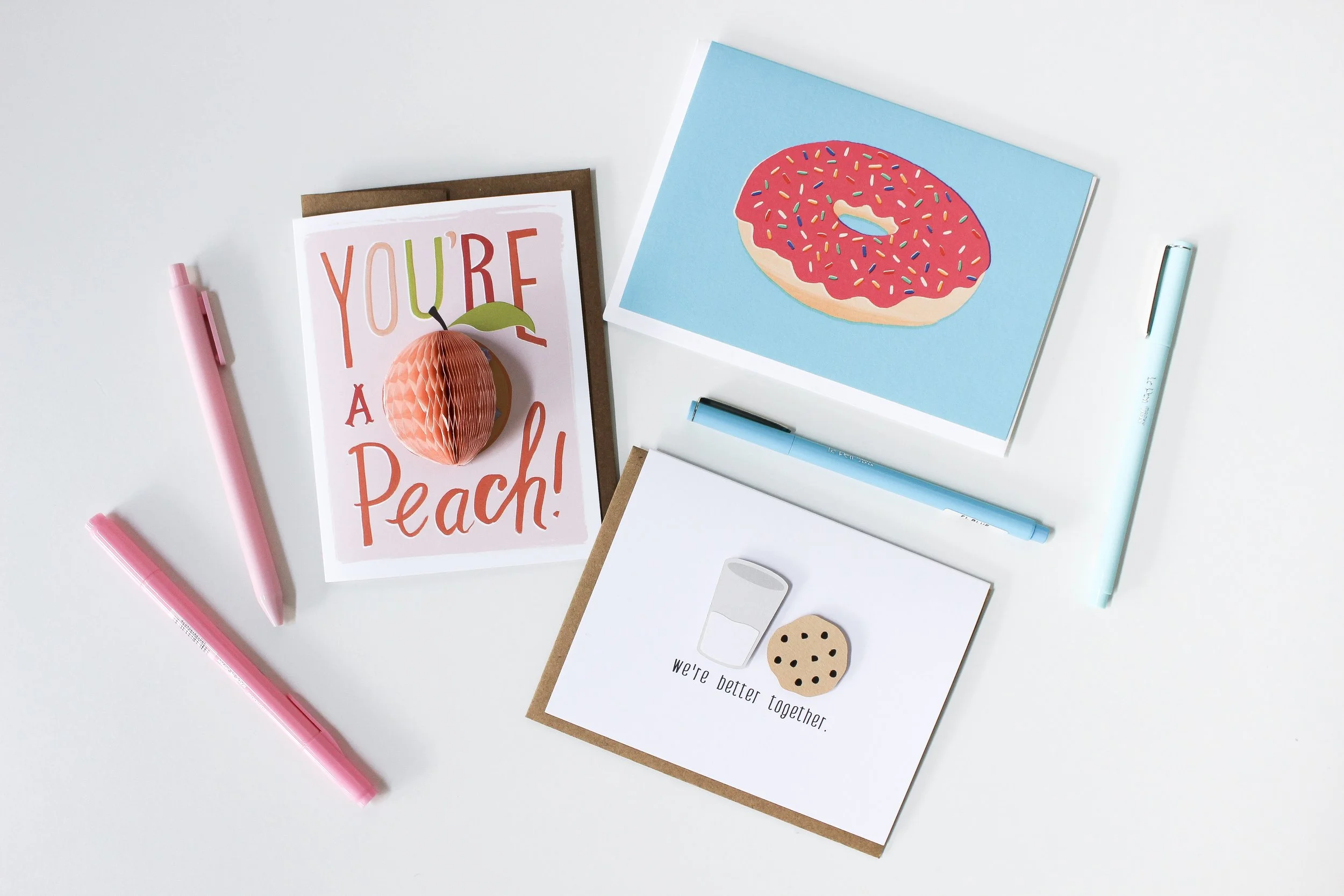 The Paper + Craft Pantry Blog: A 3D peach card, bright pink donut print, and the perfect coupling of a cookie and milk card.