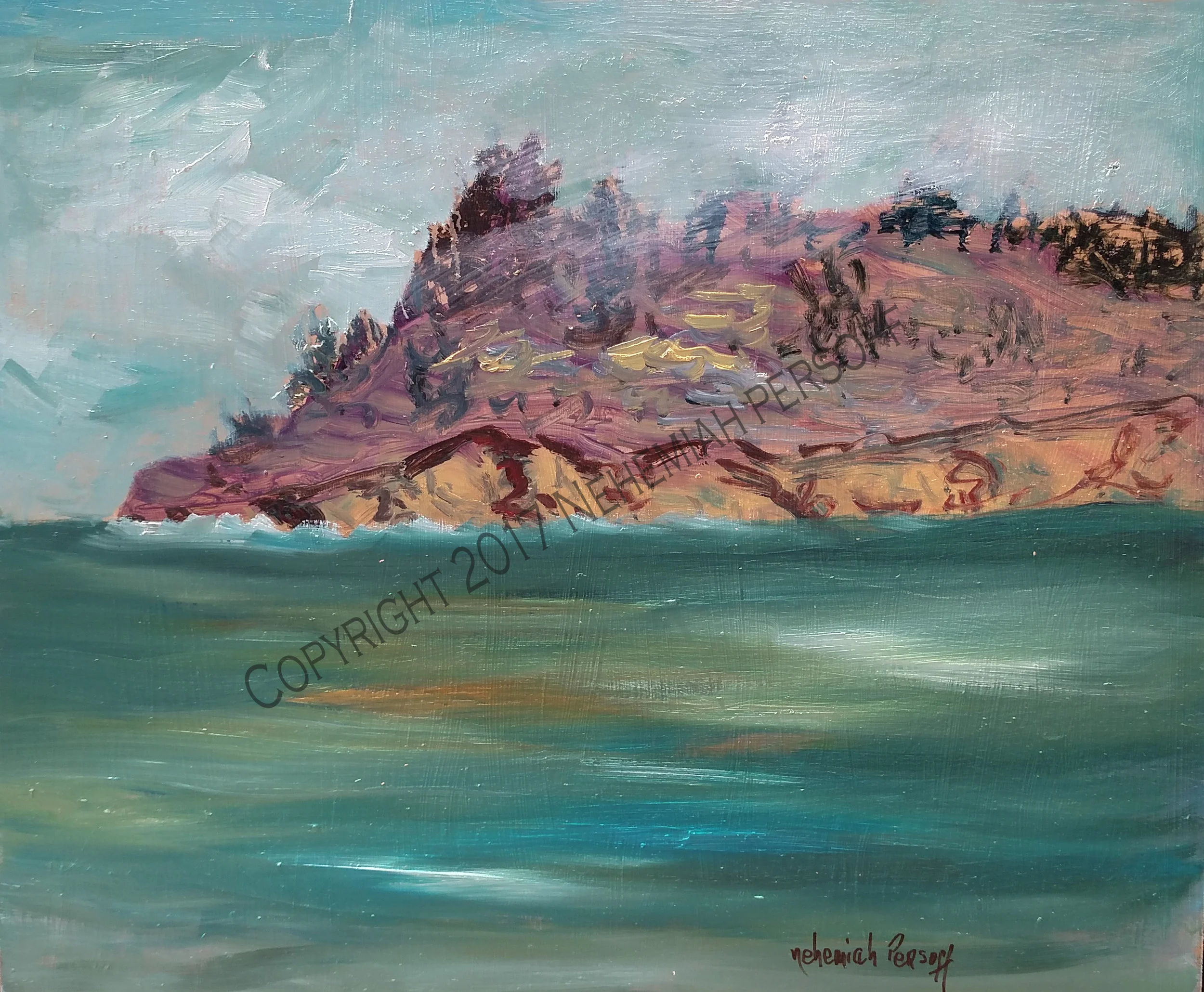 "San Simeon Promontory", Oil on Masonite (20x24) $1250