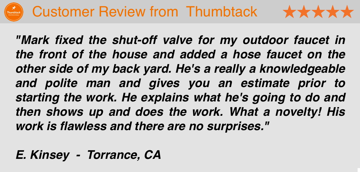 Customer Review of a Plumber in Torrance