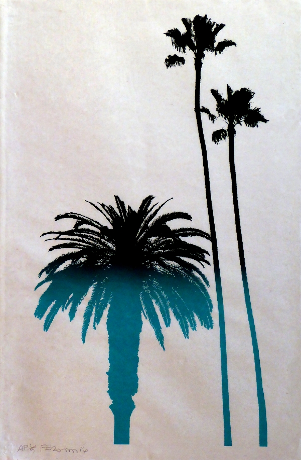 Frank Romero, Palm Trees , 2016, Serigraph on Bhutanese paper