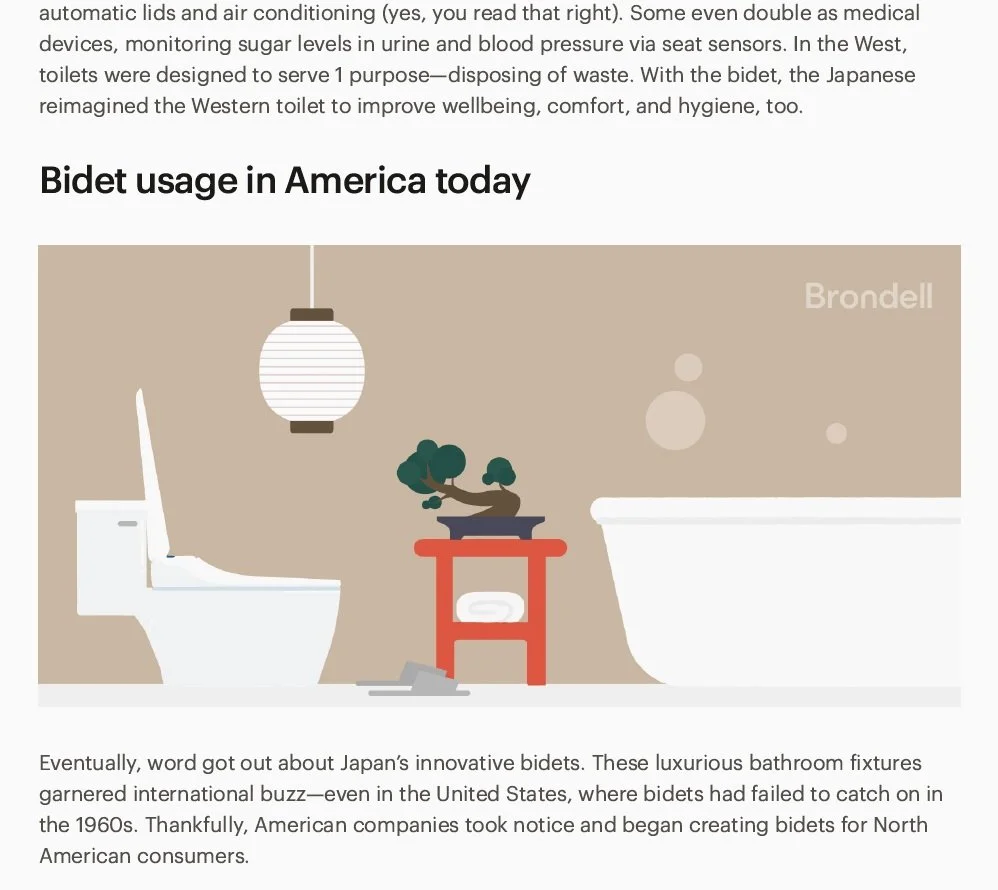  Banner illustration discussing bidets’ origin in Japan. 