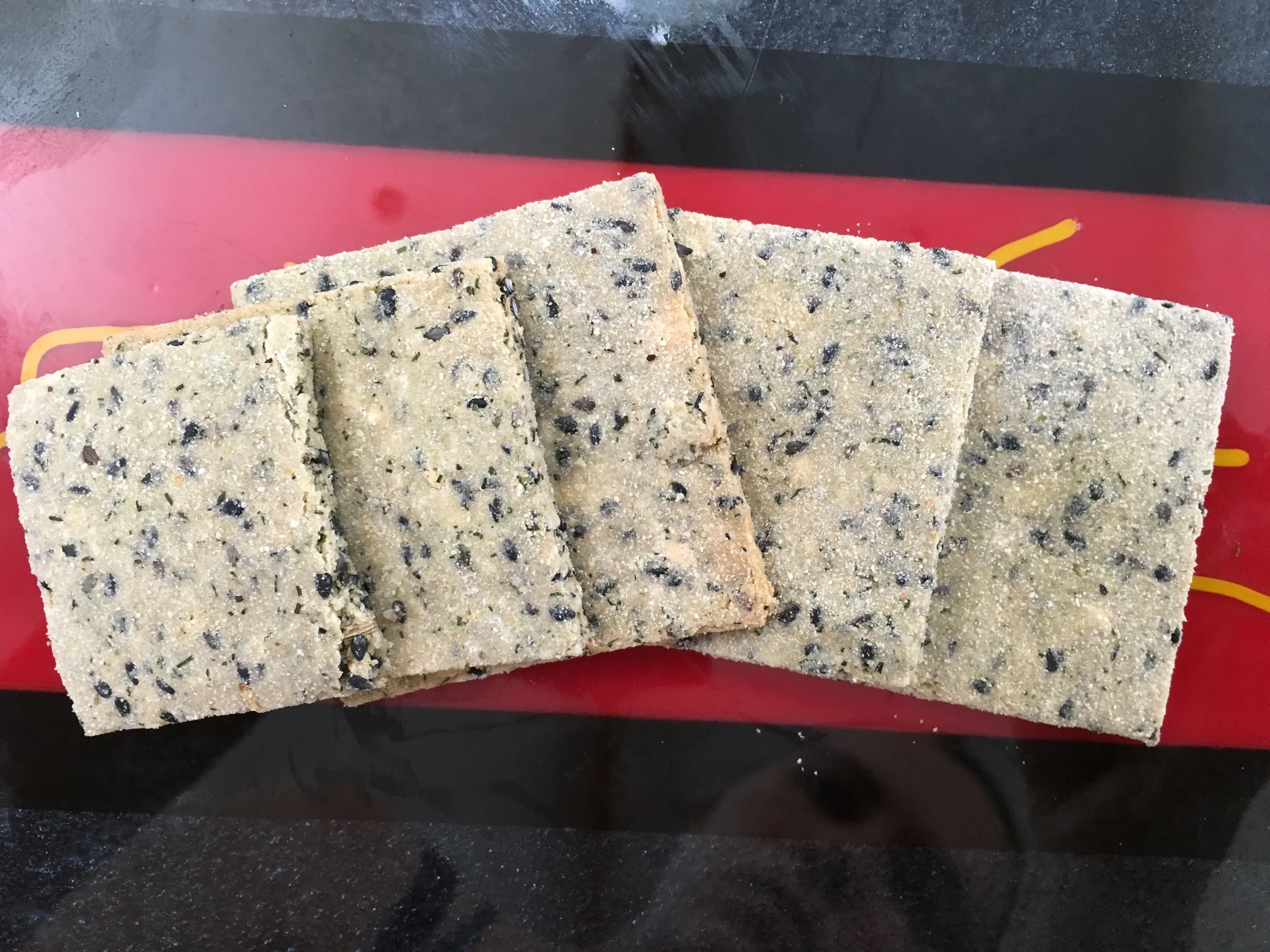 These crackers are versatile. They make a lovely stand alone snack or can be topped with anything from cheese and hummus or guacamole!