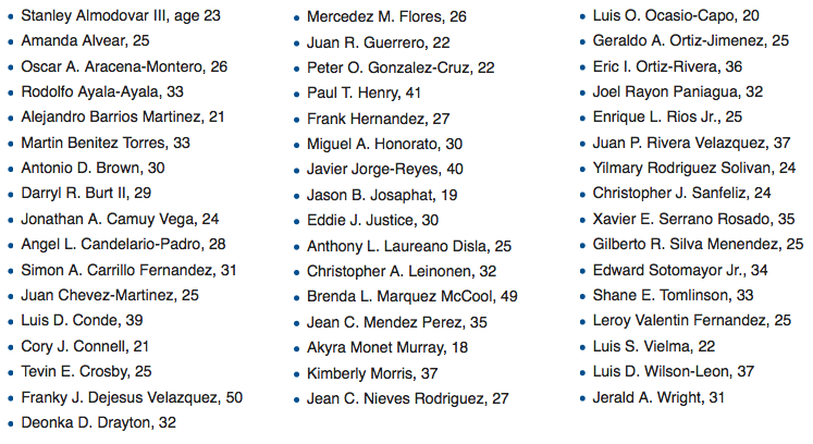 The names of the victims released by the City of Orlando. 