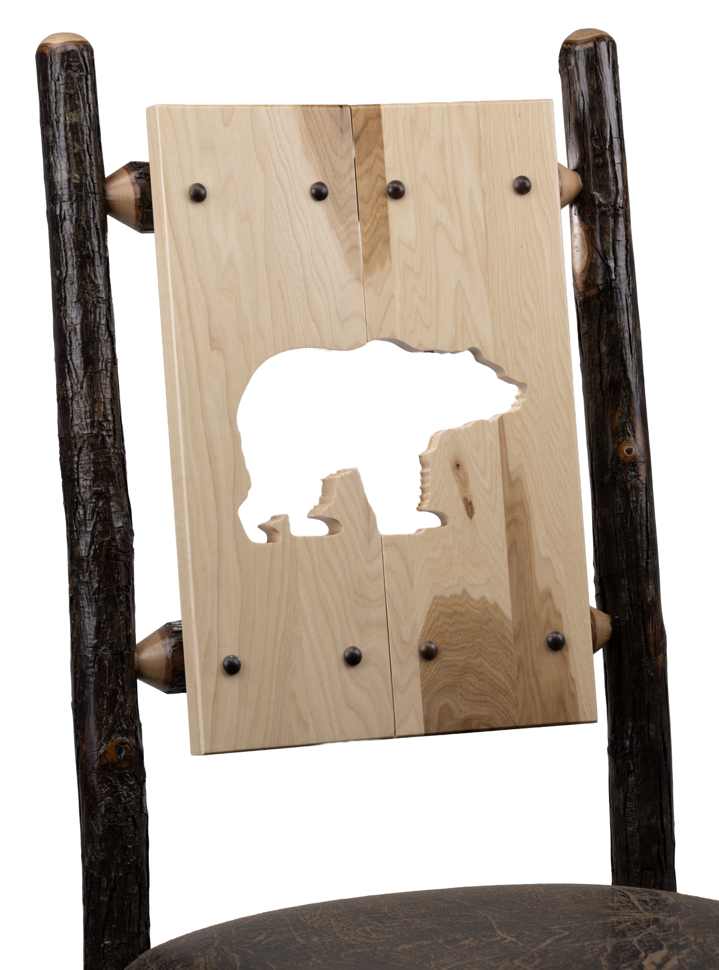 Upholstered or Solid Hickory Ladder Back Dining Chair Fish, Buck, Moose, Elk, Tree & Bear!