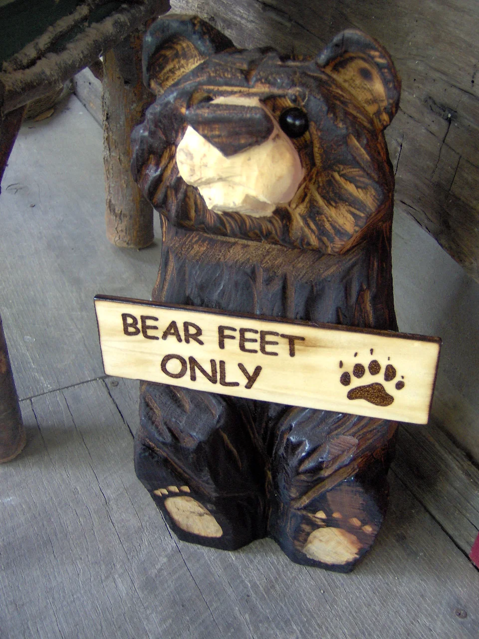 carved wood bear with sign (Copy) (Copy)
