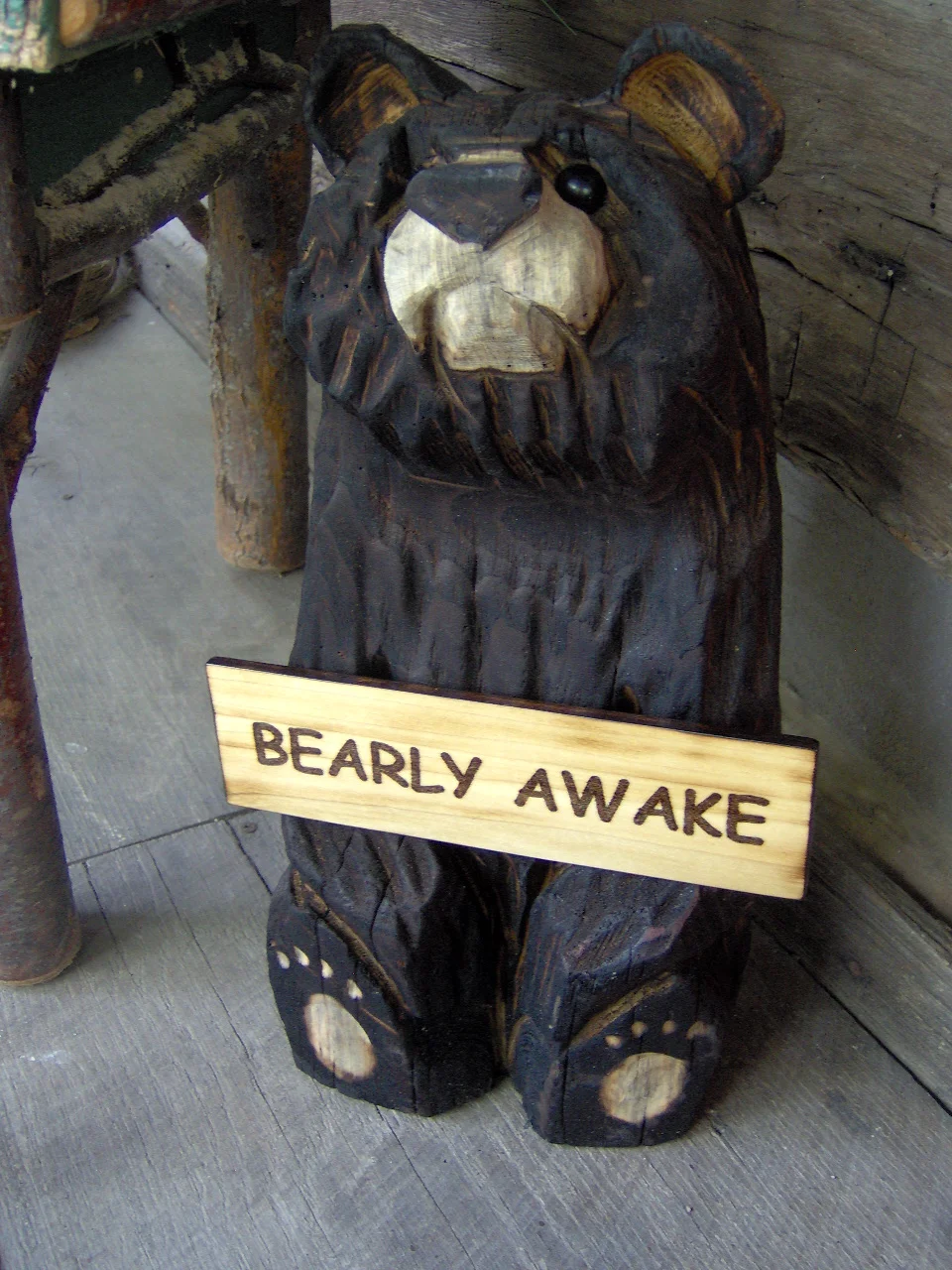 wood carved bear bearly awake (Copy) (Copy)