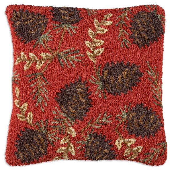 Ruby Pinecones Wool Hooked Pillow