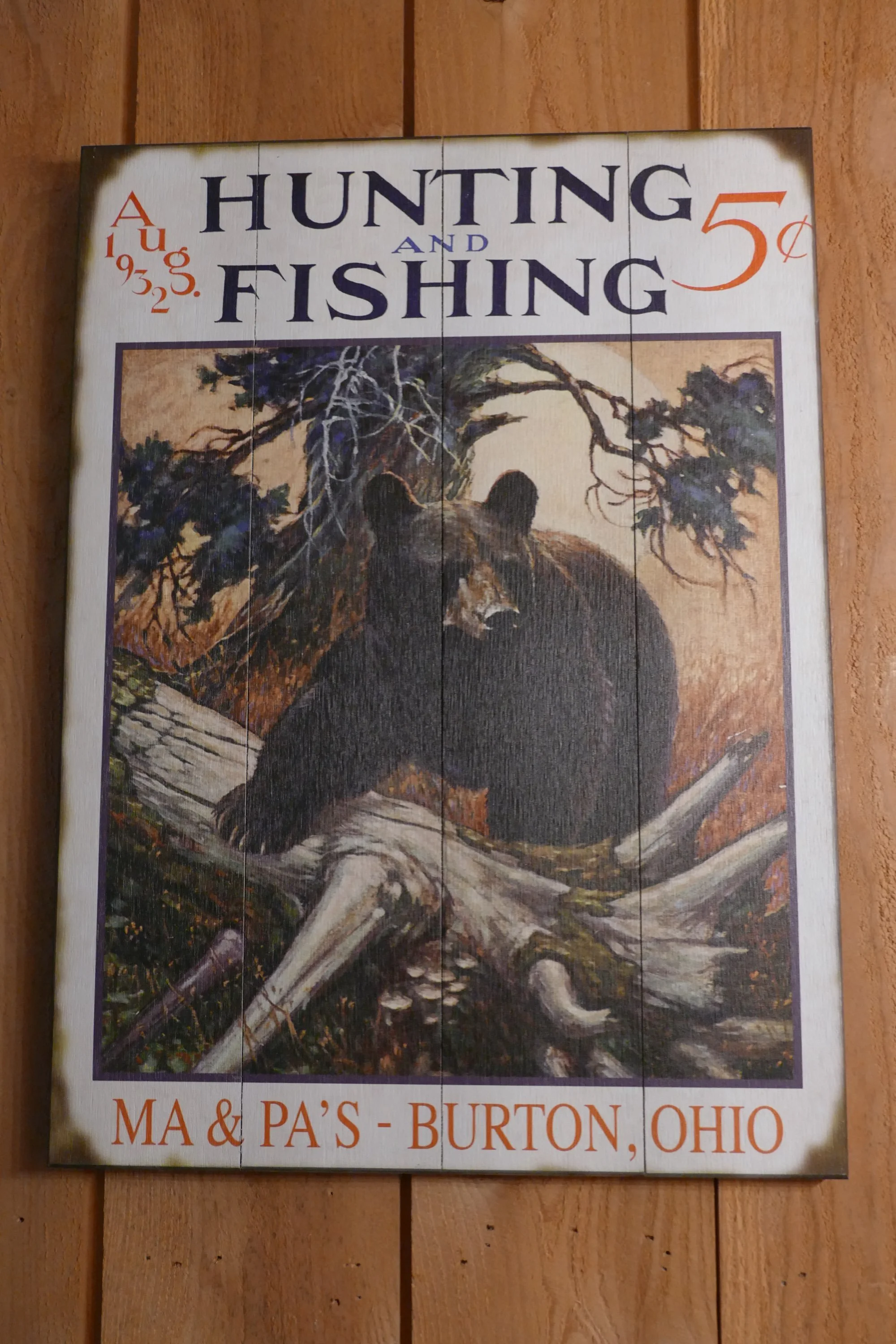 Hunting and Fishing Bear Cover Wood Sign Made in the USA