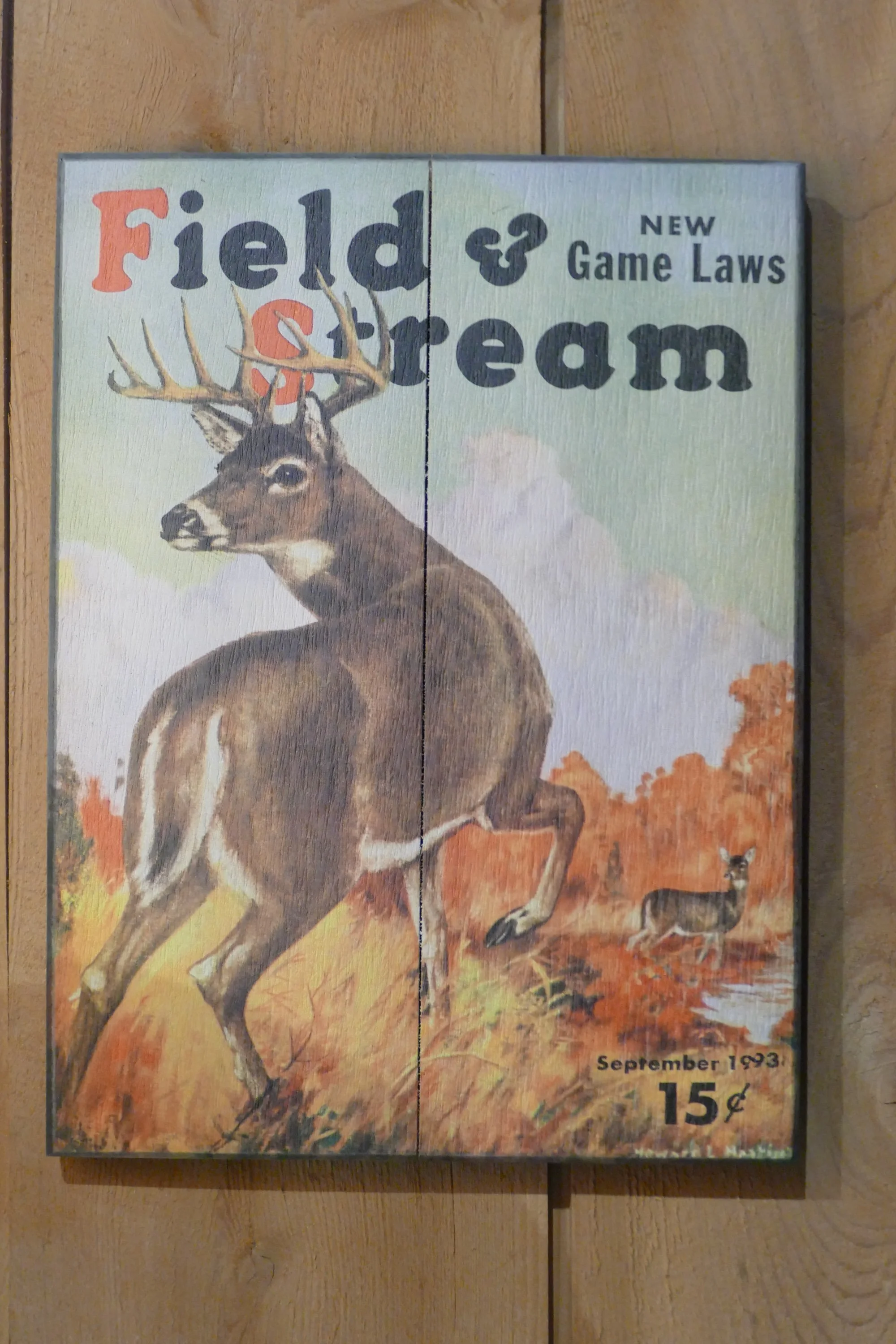 Licensed Field and Stream Cover September 1938 Deer Wooden Sign Made in the USA