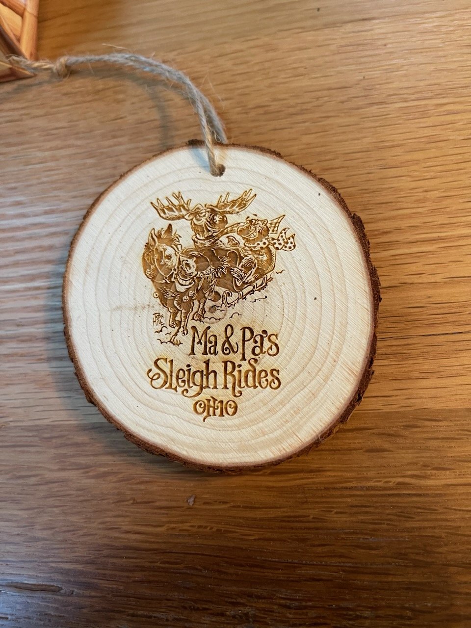 Ma & Pa's Sleigh Ride Bark Edge Ornament