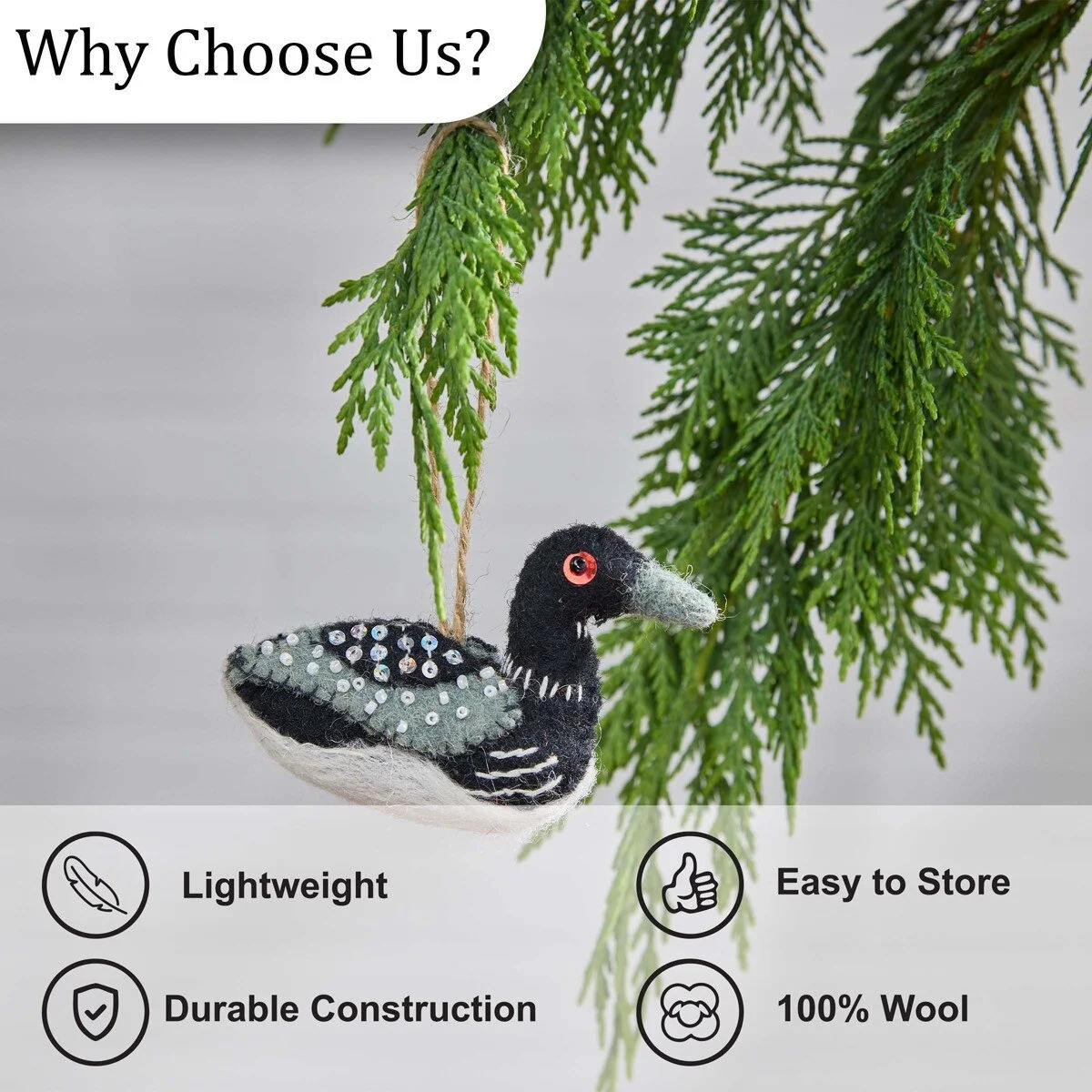 Felted Wool Loon Ornament