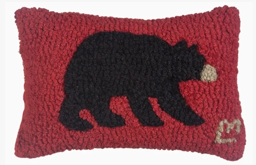 Wool Red Bear Hooked Pillow