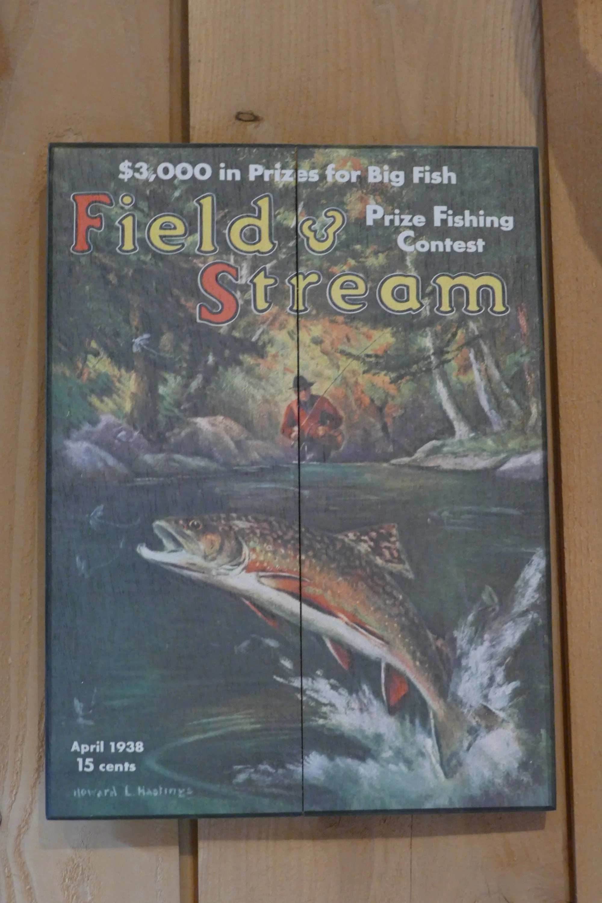 Licensed Field and Stream Cover April 1938 Fishing Wooden Sign Made in the USA