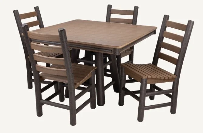 Poly Log Dining SET Ladder Back Chairs Rustic Hickory Look Made from Recycled Milk Jugs