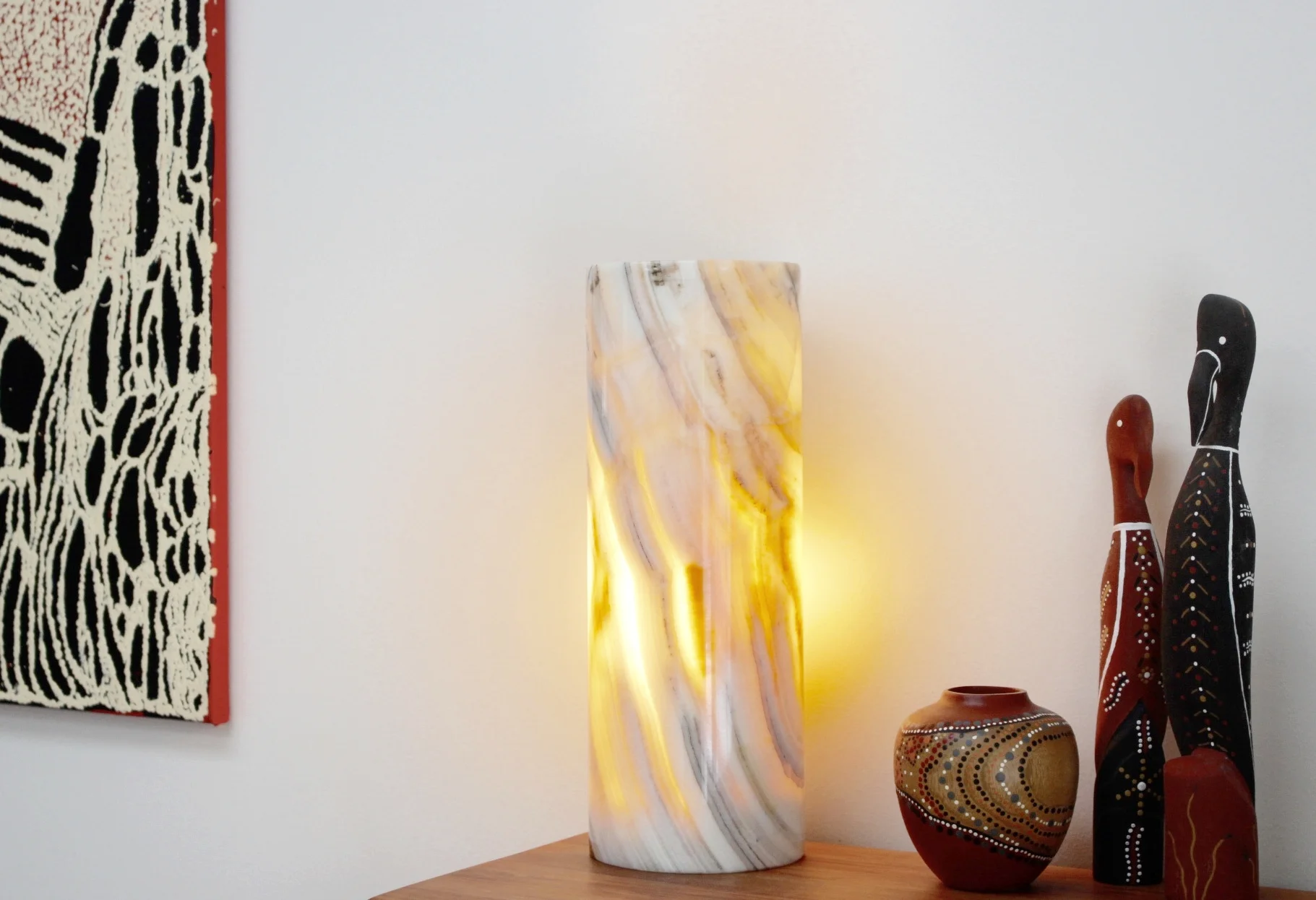 Onyx cylinder lamp solid stone