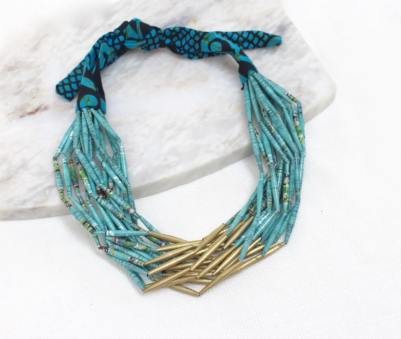 Fabric/Paper Necklace - Turquoise