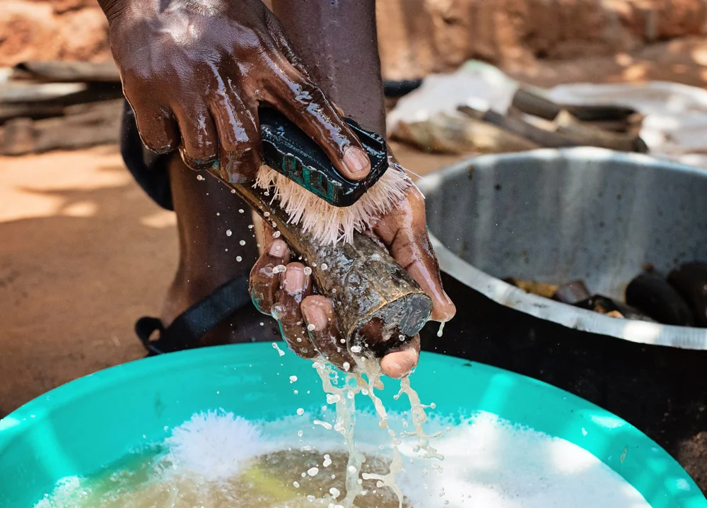 Washing Ankole Cow horn.jpg