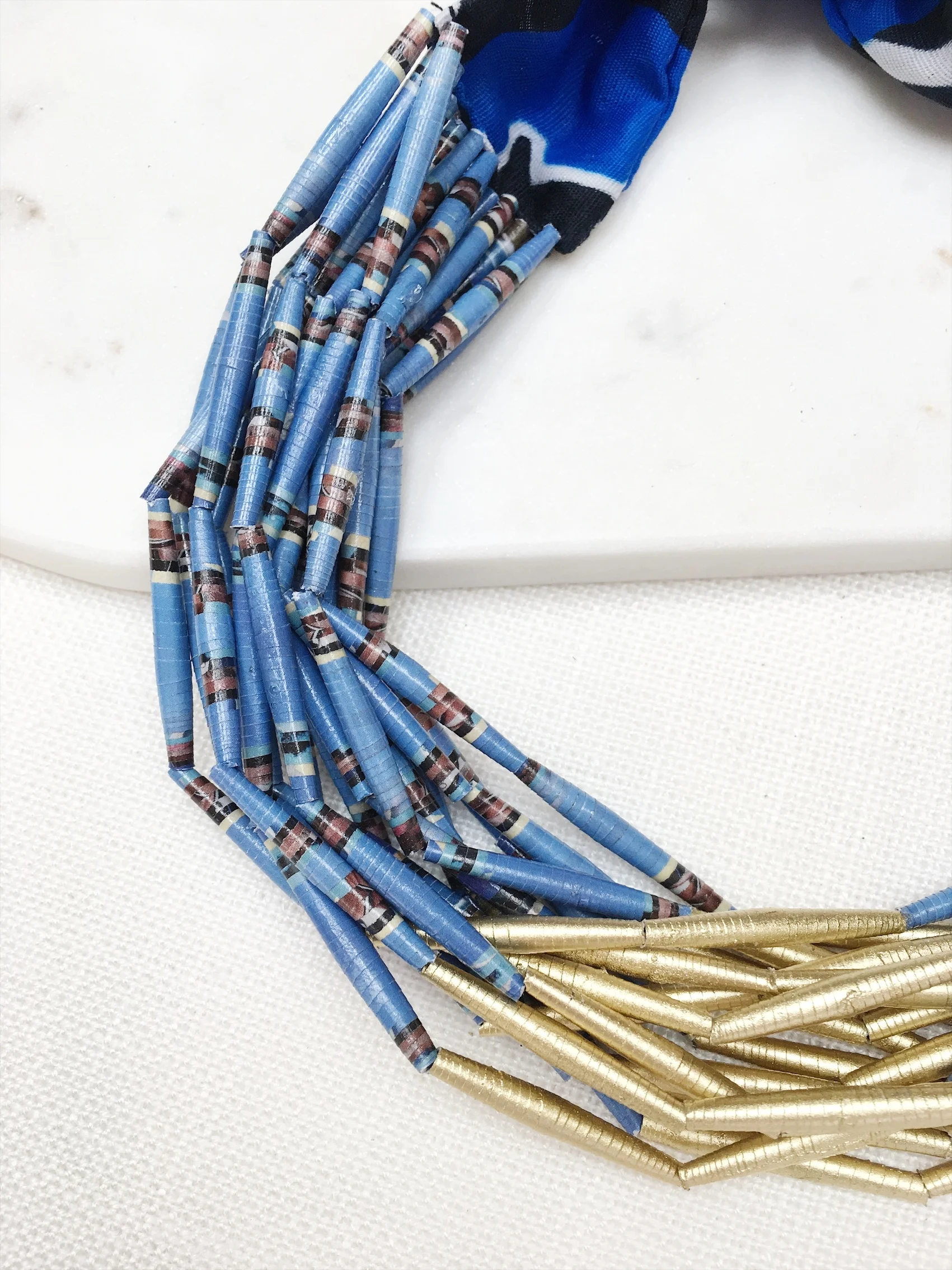 Recycled paper necklace blue