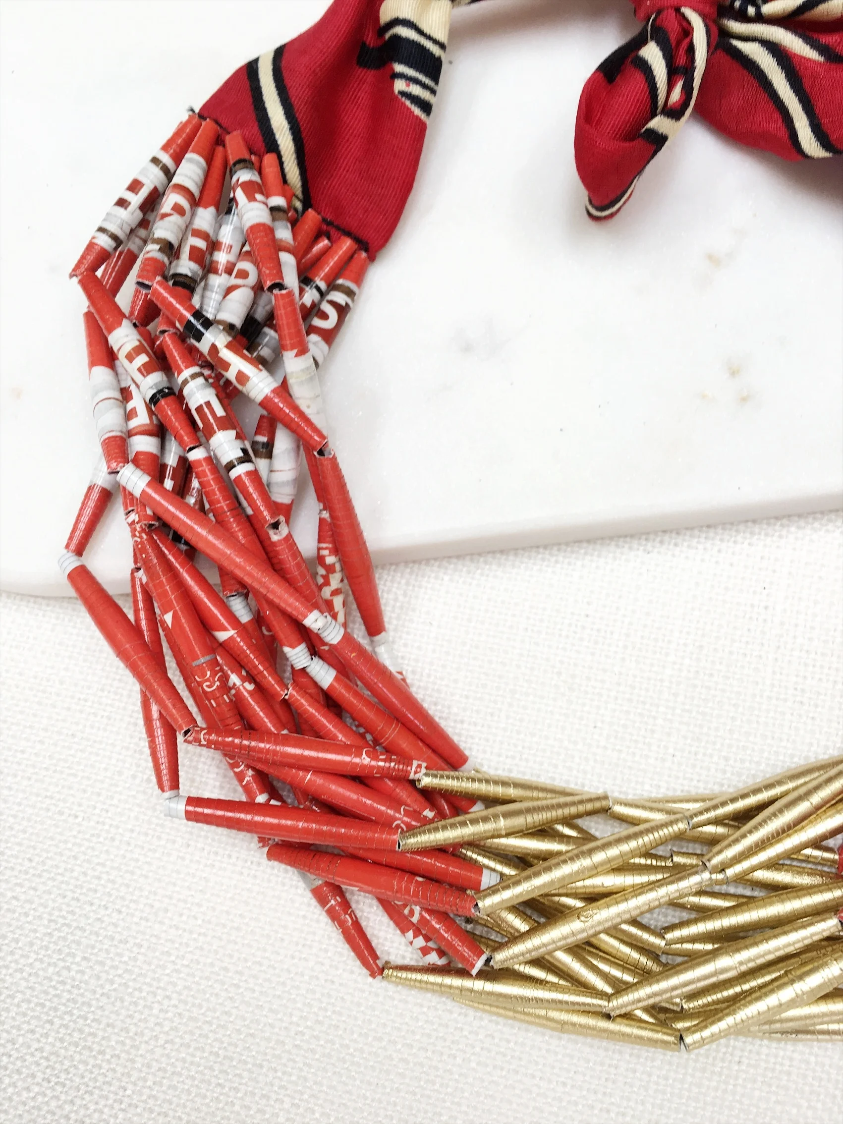 Recycled paper necklace red