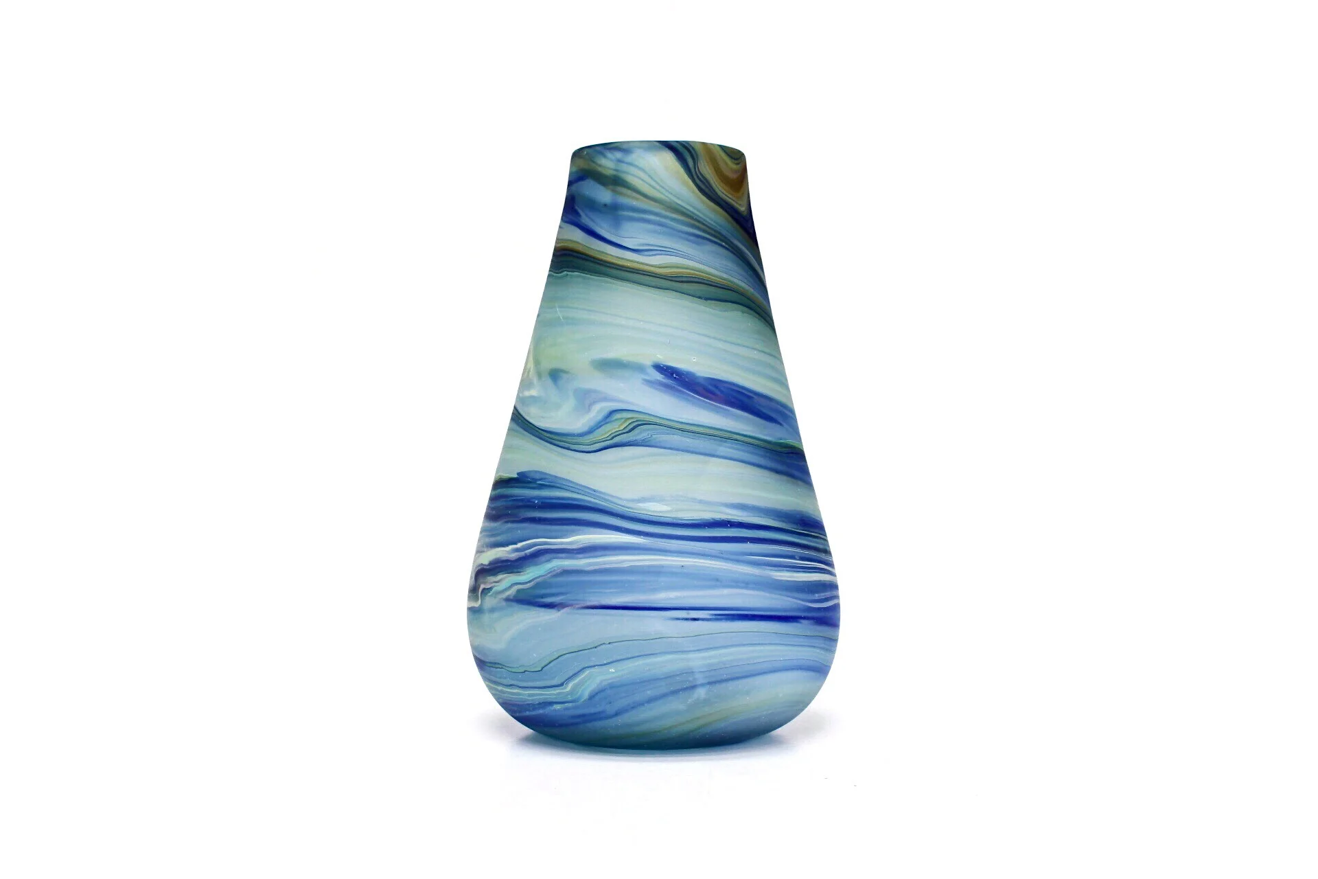 Blue swirl glass vase made from recycled glass