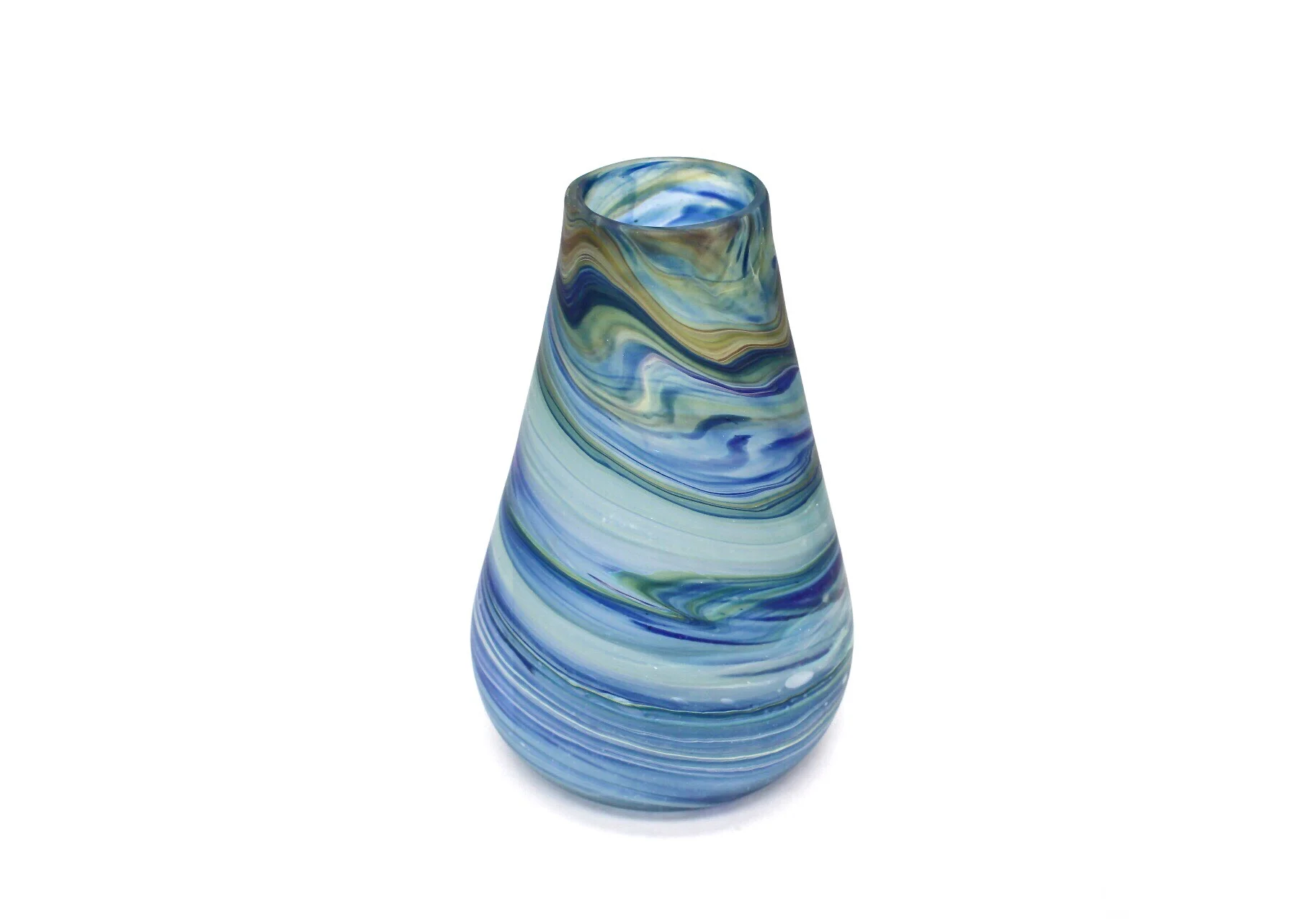 Blue swirl glass vase made from recycled glass