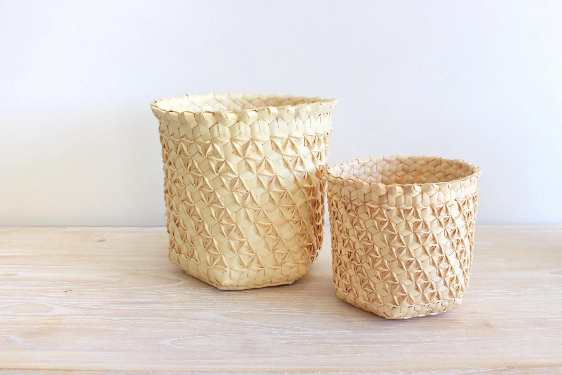Woven palm leaf basket