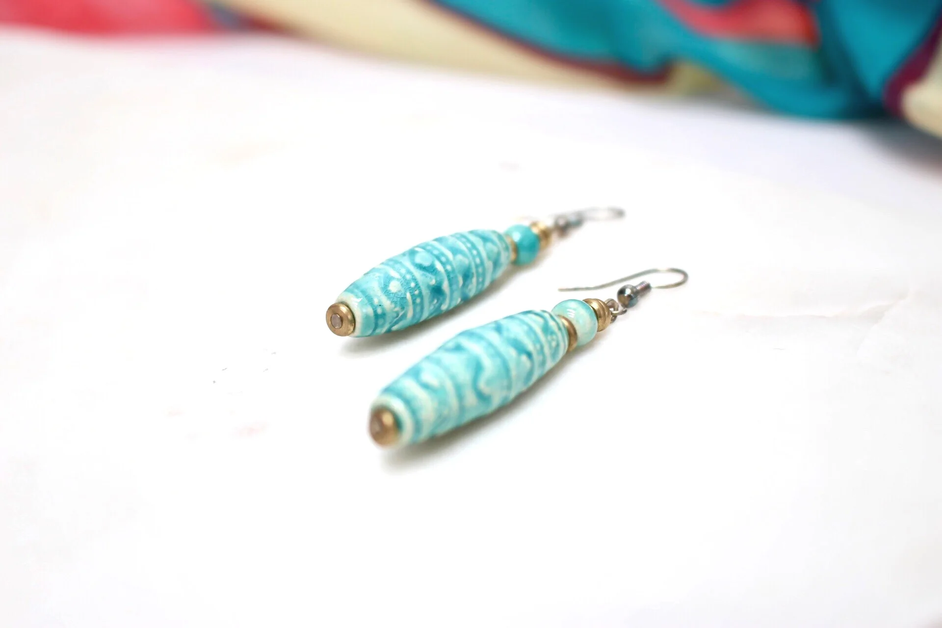 Ethical Painted Drop Earrings - Aqua