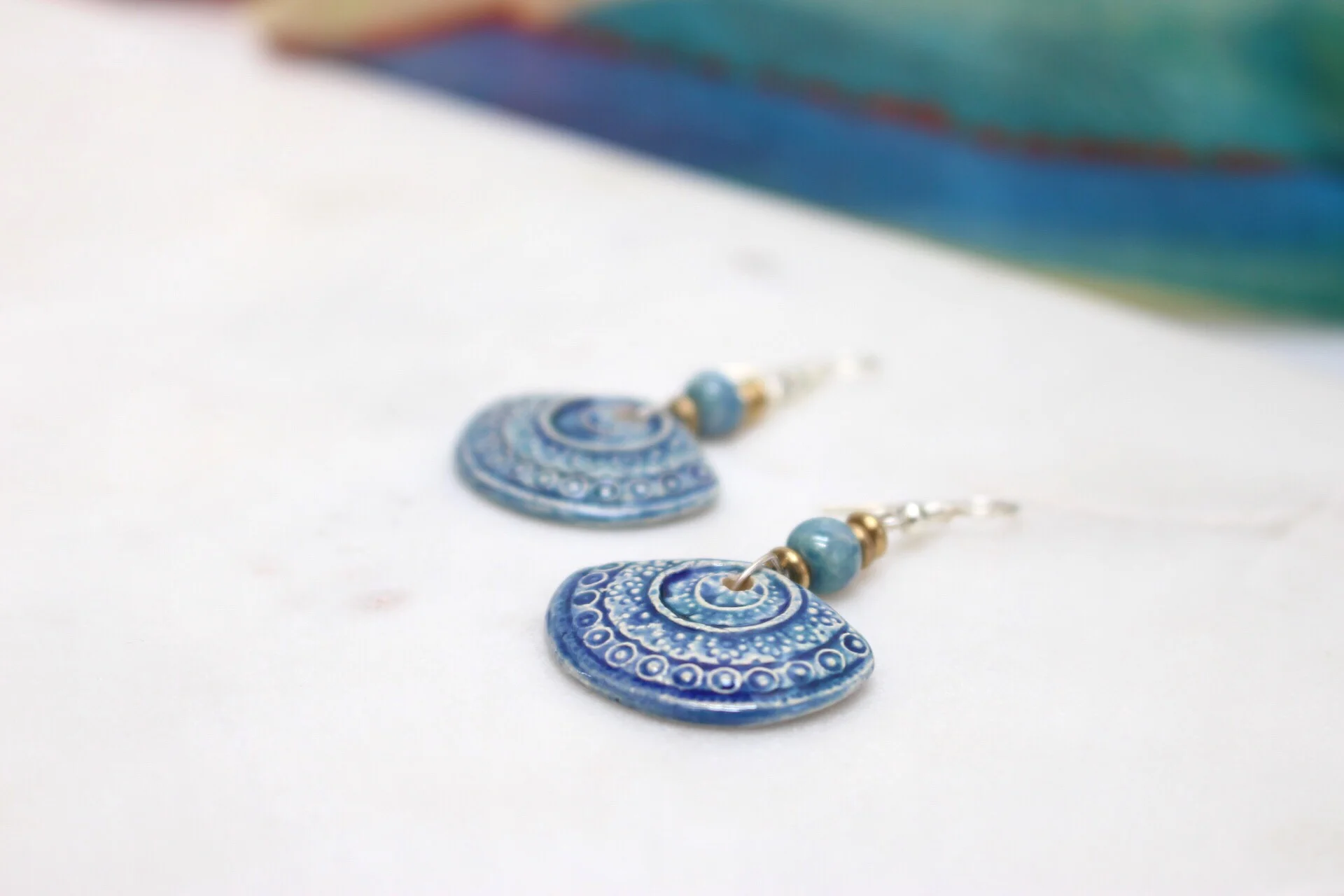 clay handmade earrings fan drops
