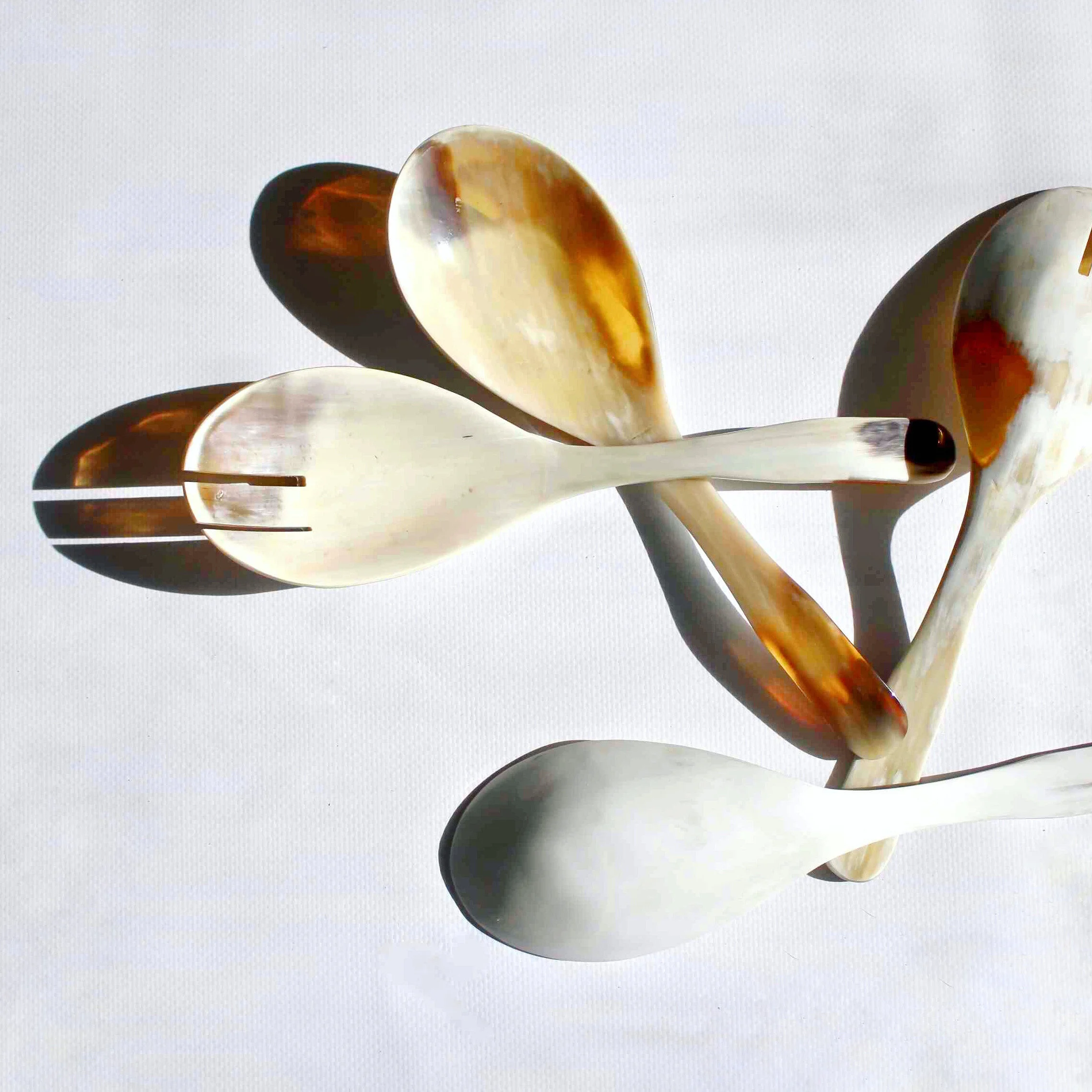 Amber glow salad servers cow horn set .JPG