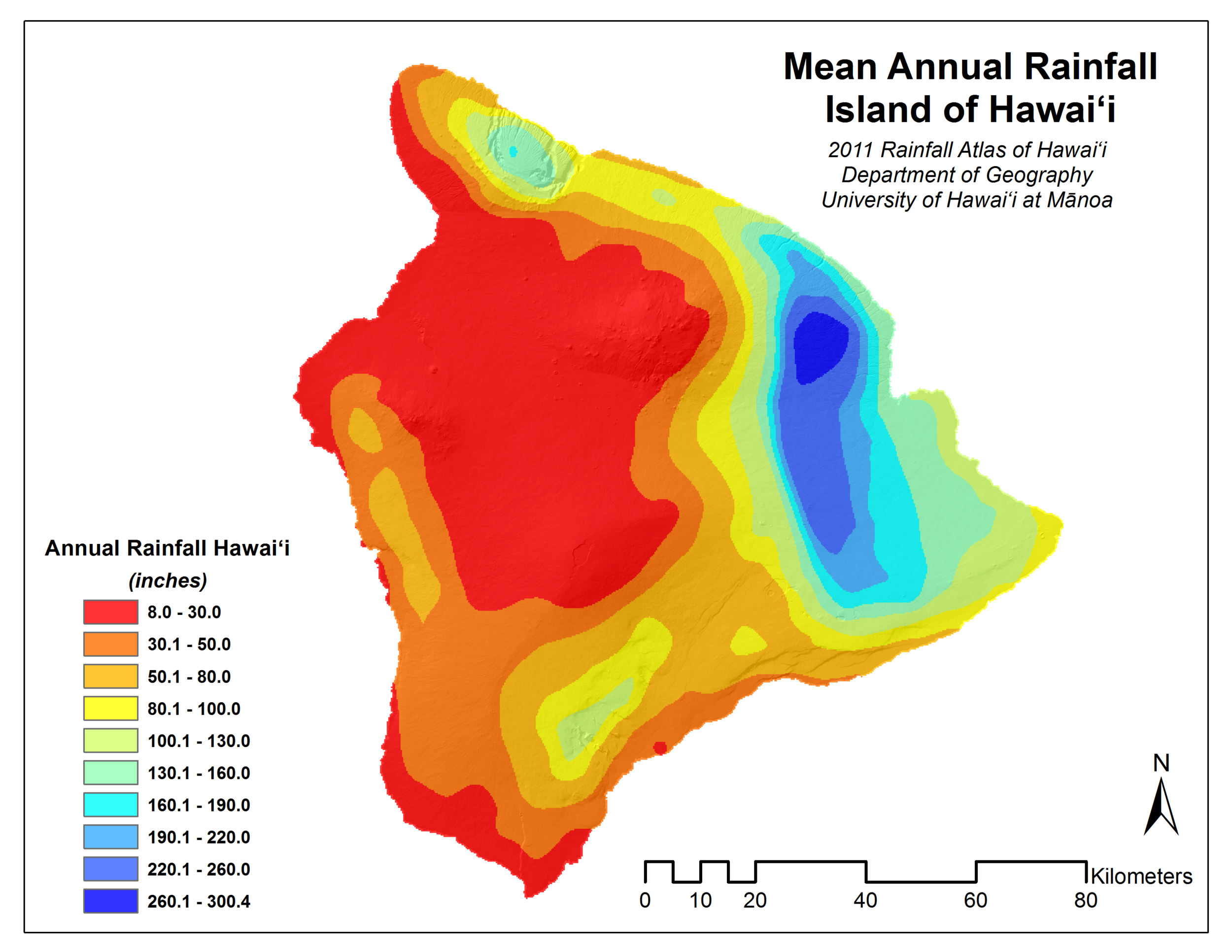 Mean Annual Rainfall for Island of Hawaii