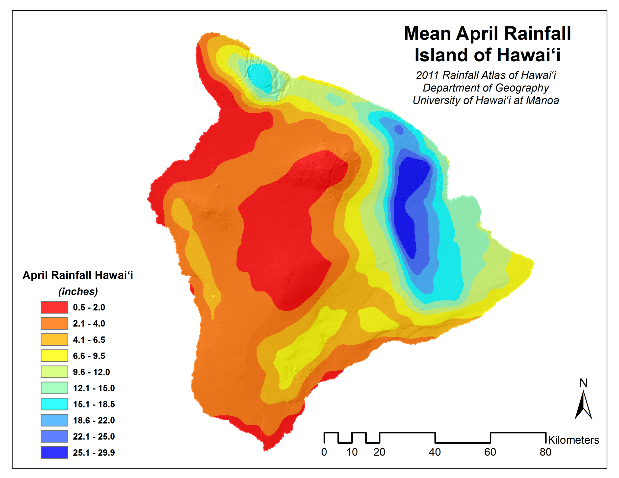 April Rainfall for Island of Hawaii