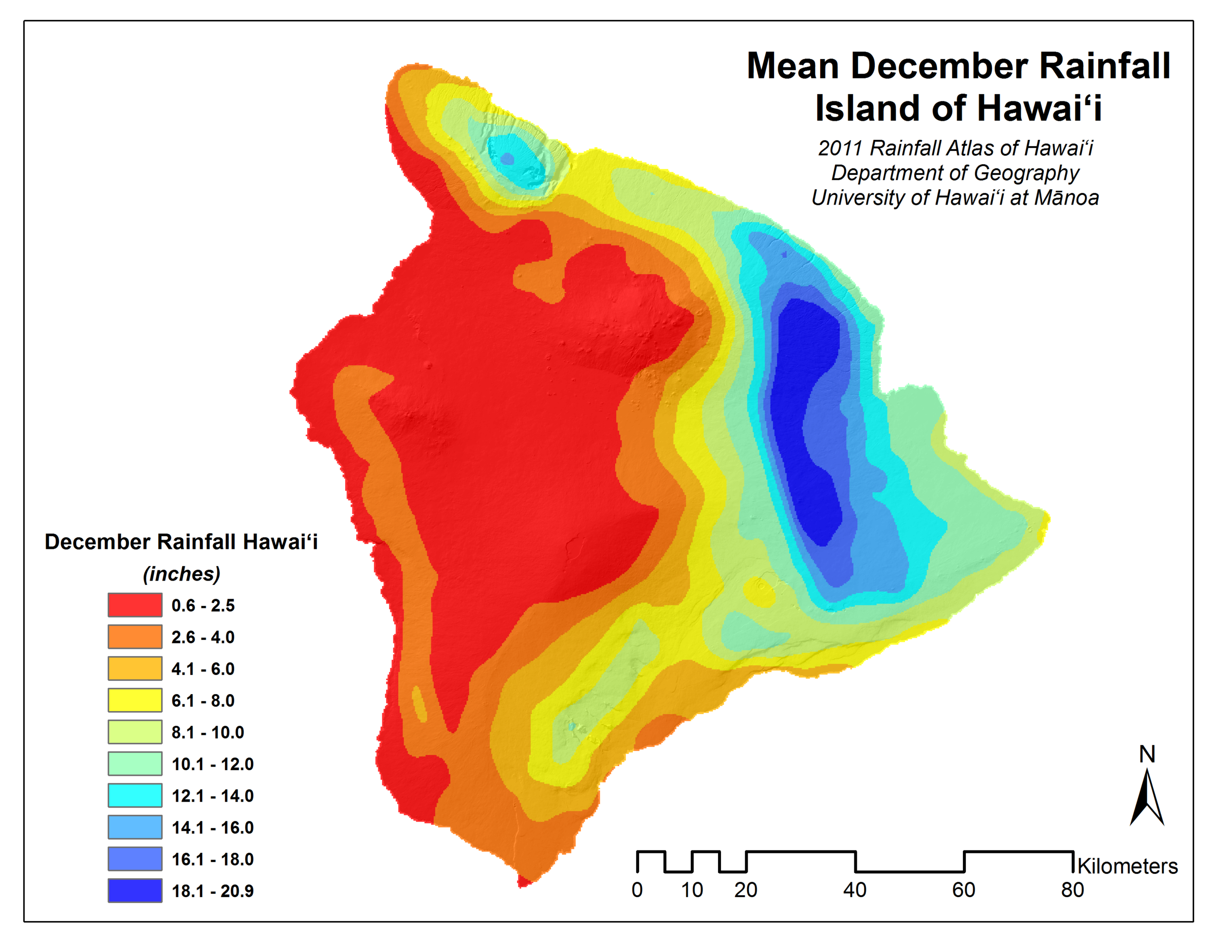December Rainfall for Island of Hawaii