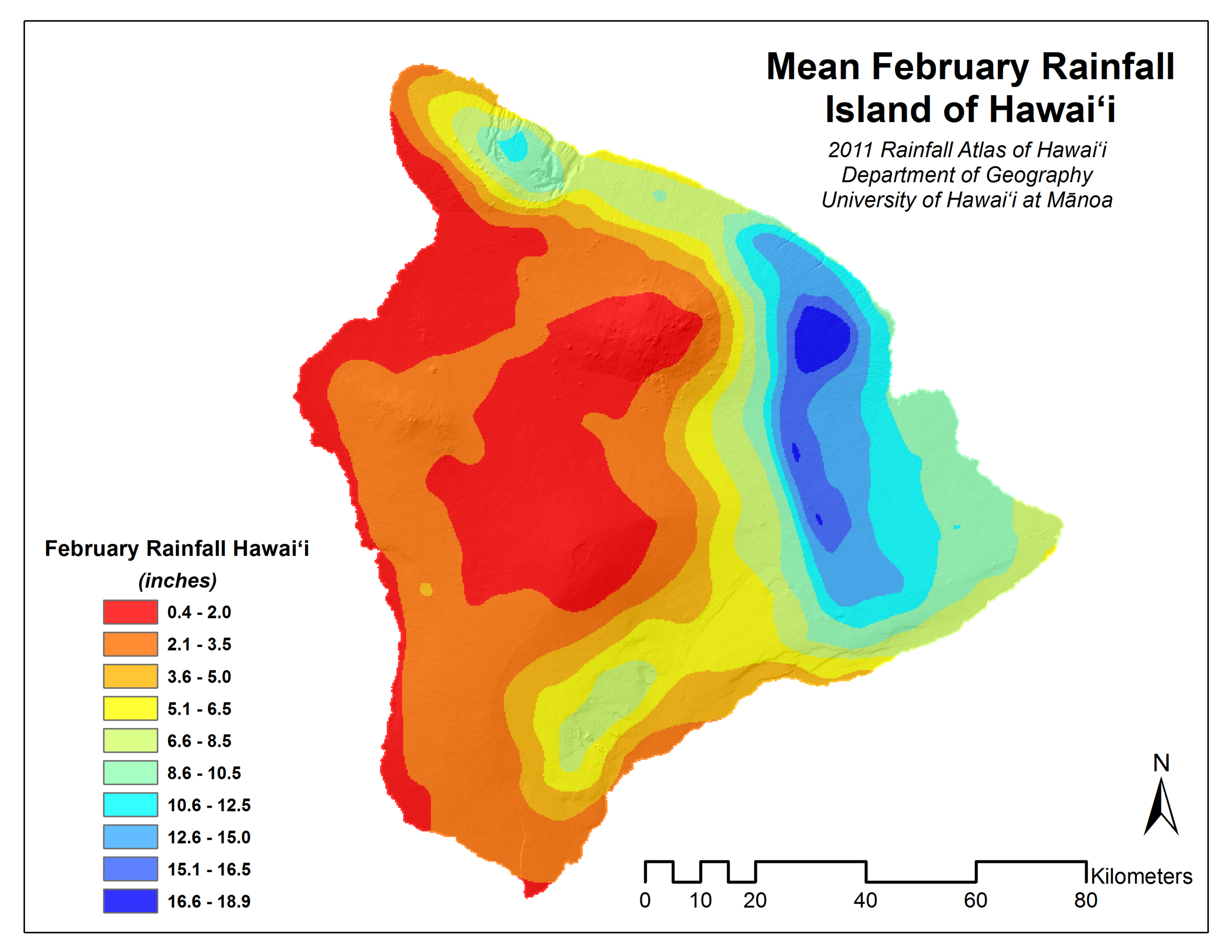 February Rainfall for Island of Hawaii