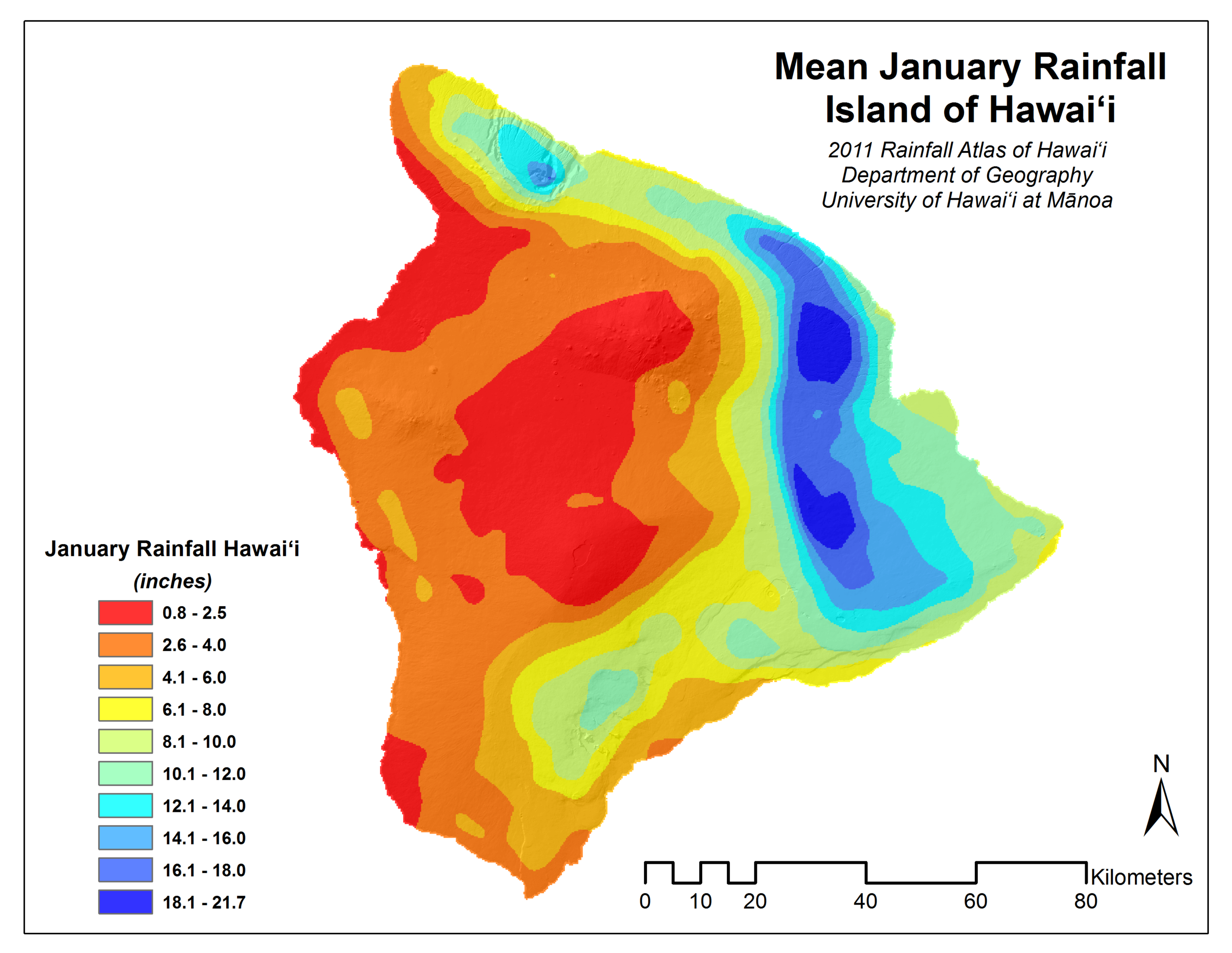 January Rainfall for Island of Hawaii