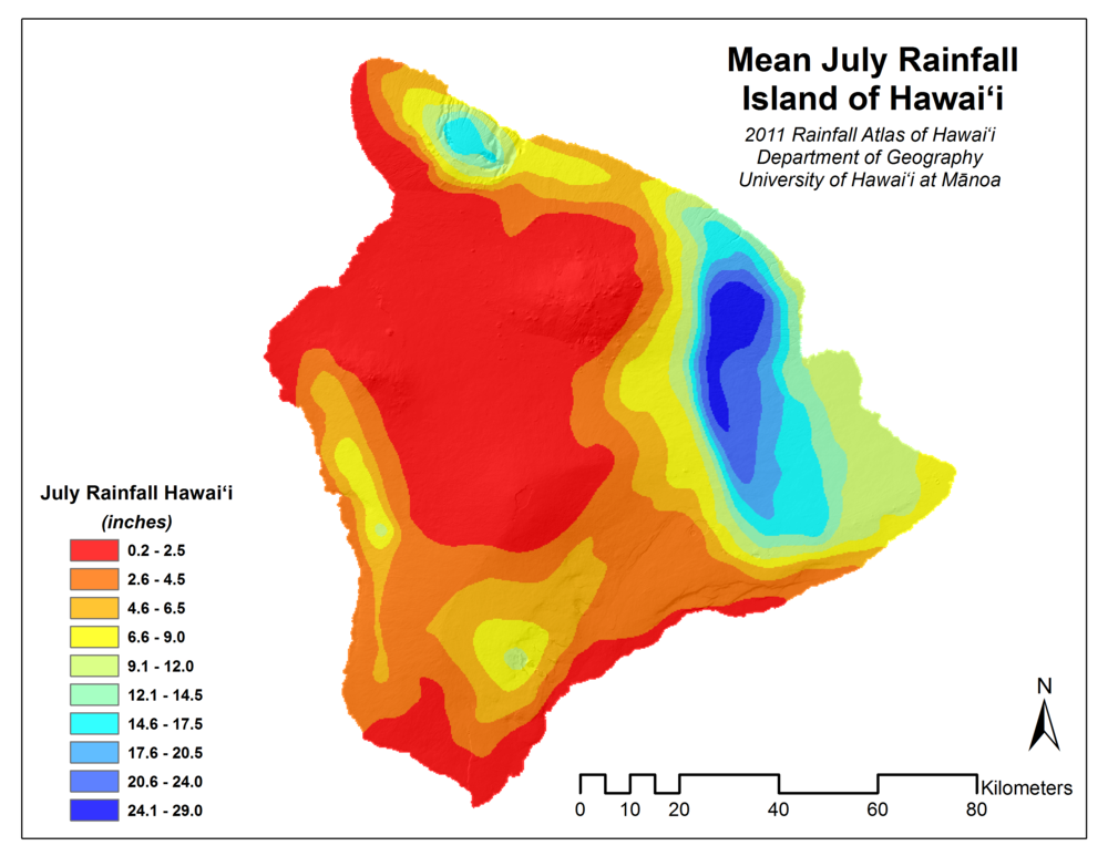 July Rainfall for Island of Hawaii