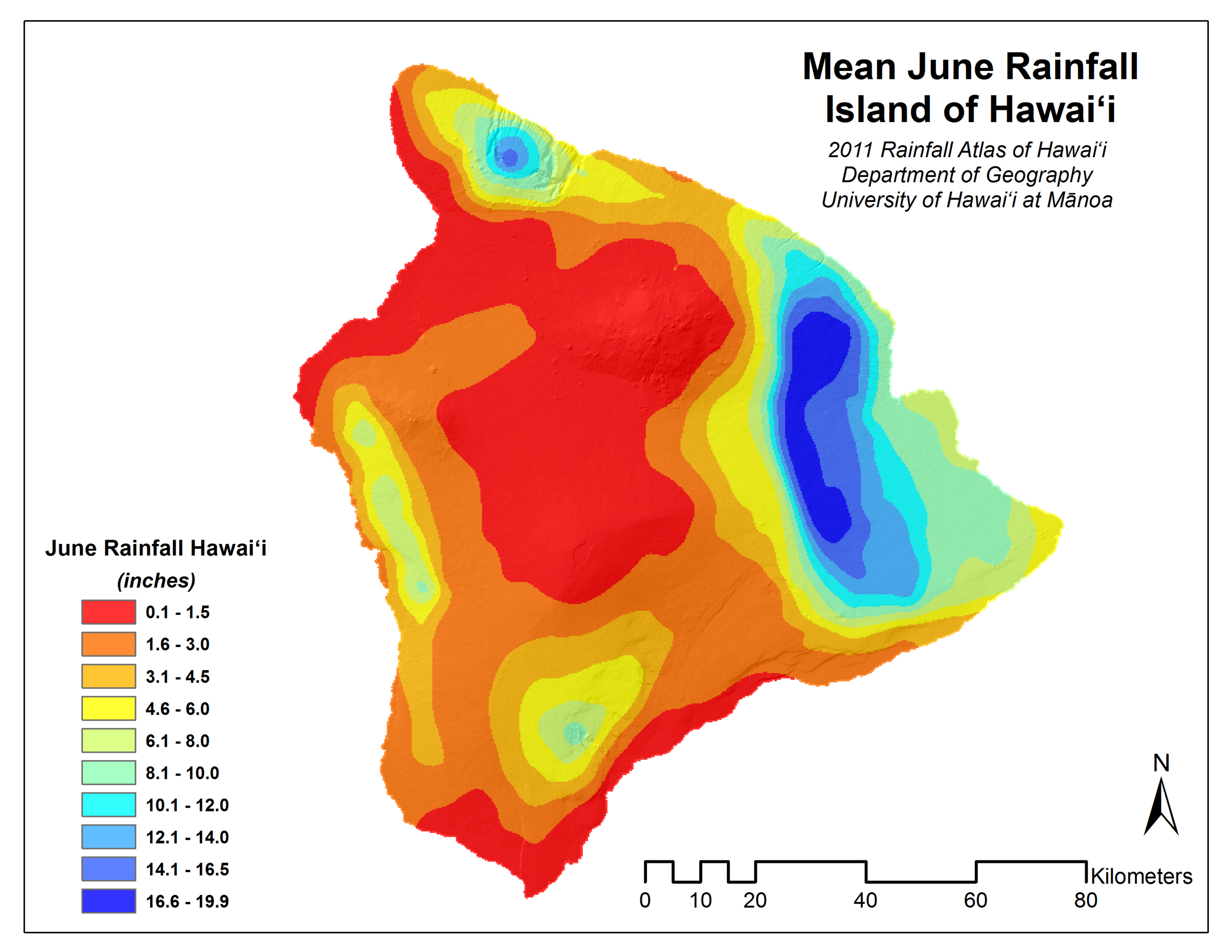 June Rainfall for Island of Hawaii