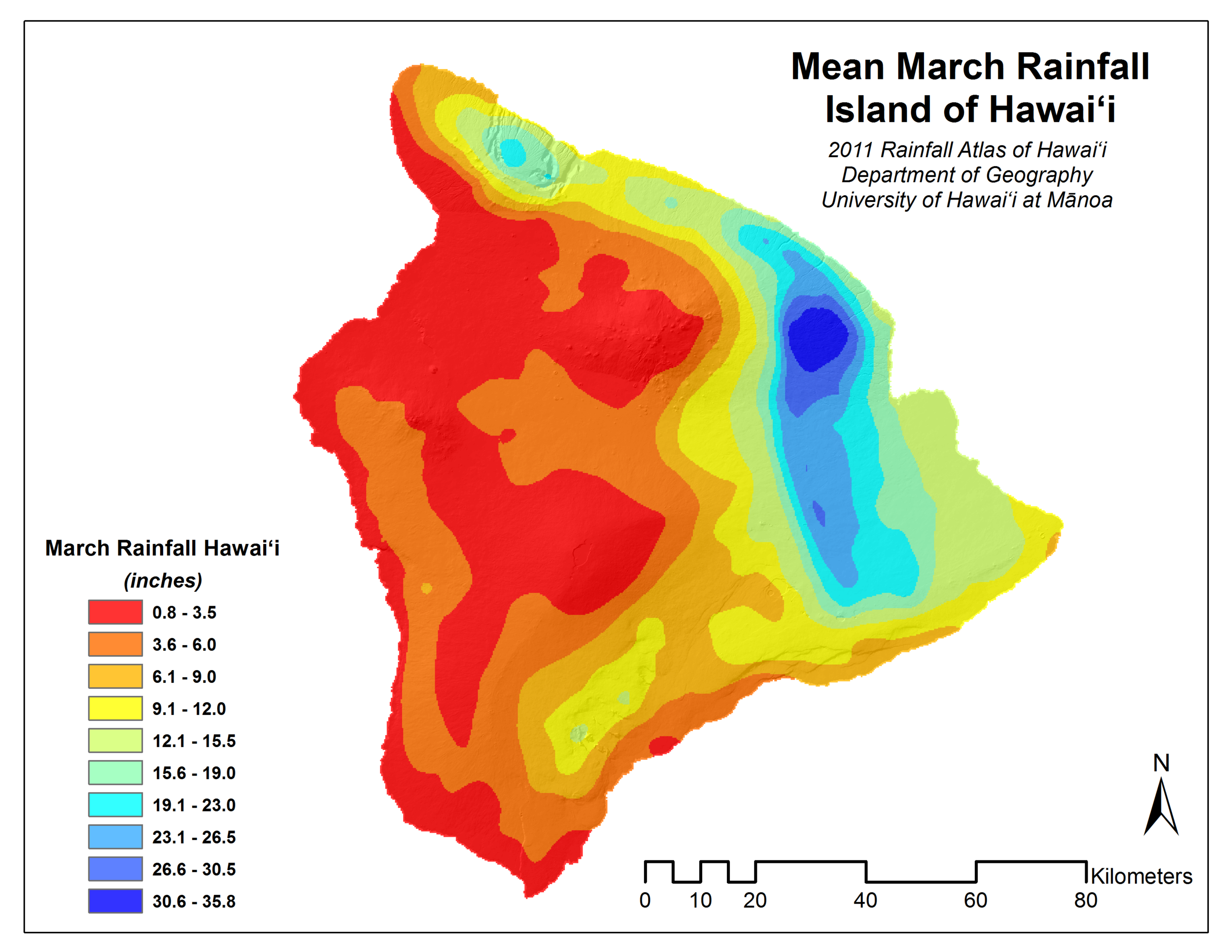 March Rainfall for Island of Hawaii