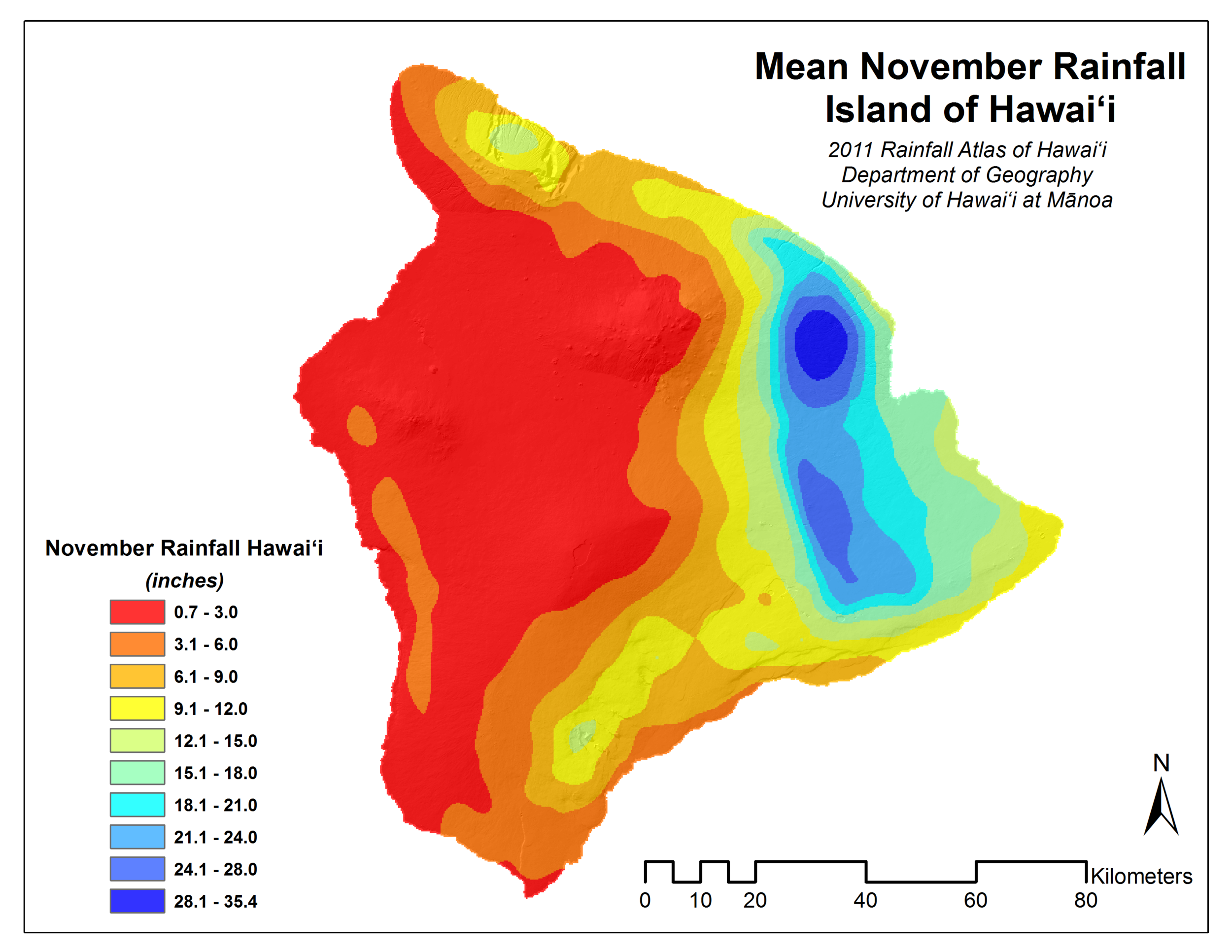 November Rainfall for Island of Hawaii