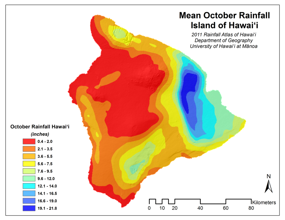 October Rainfall for Island of Hawaii