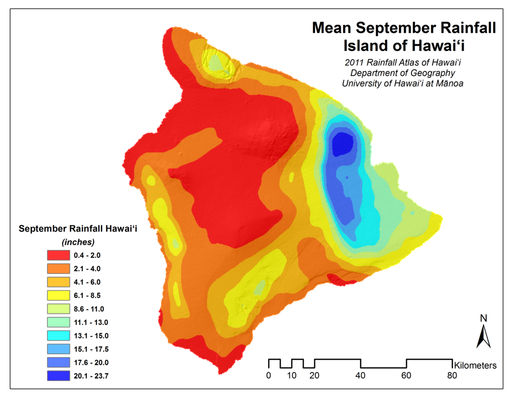 September Rainfall for Island of Hawaii