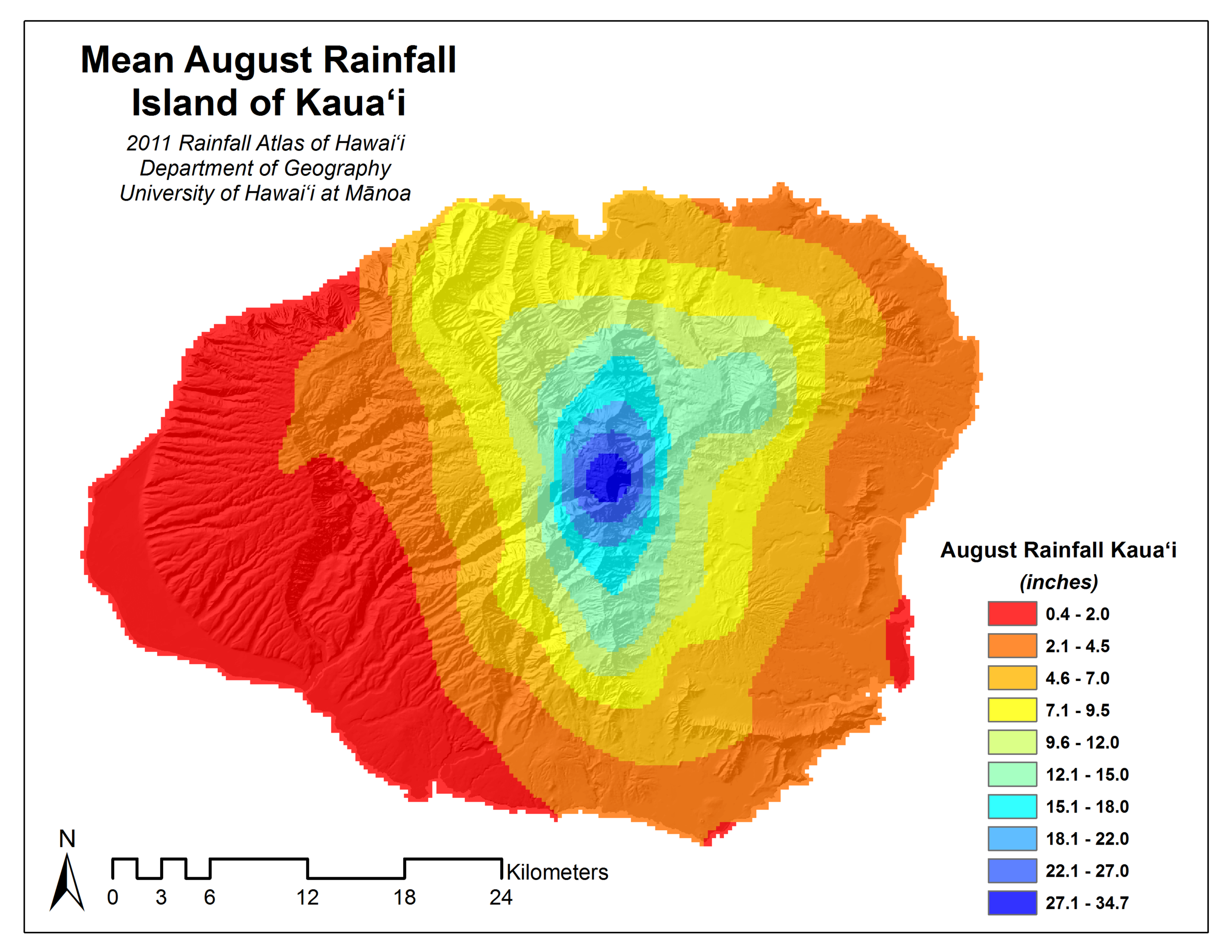 August Rainfall on Kauai