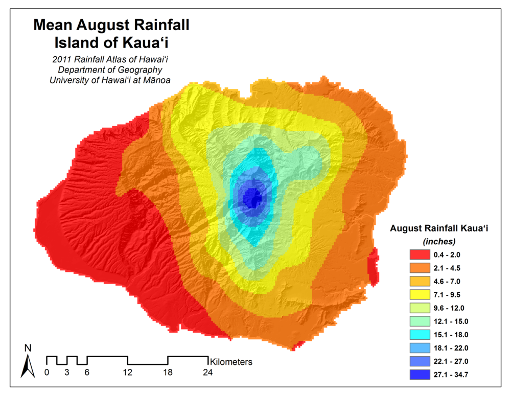 August Rainfall on Kauai