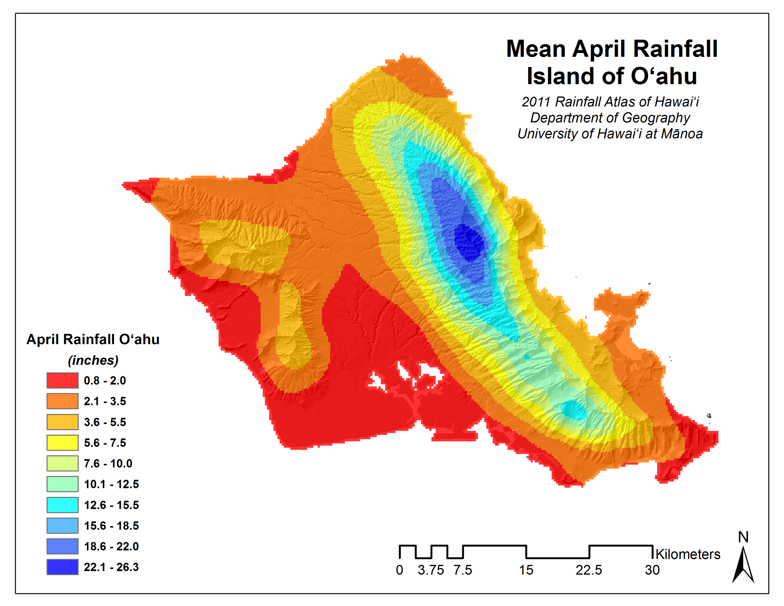 April Rainfall for Oahu