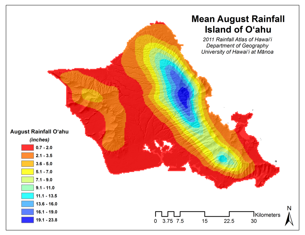 August Rainfall for Oahu