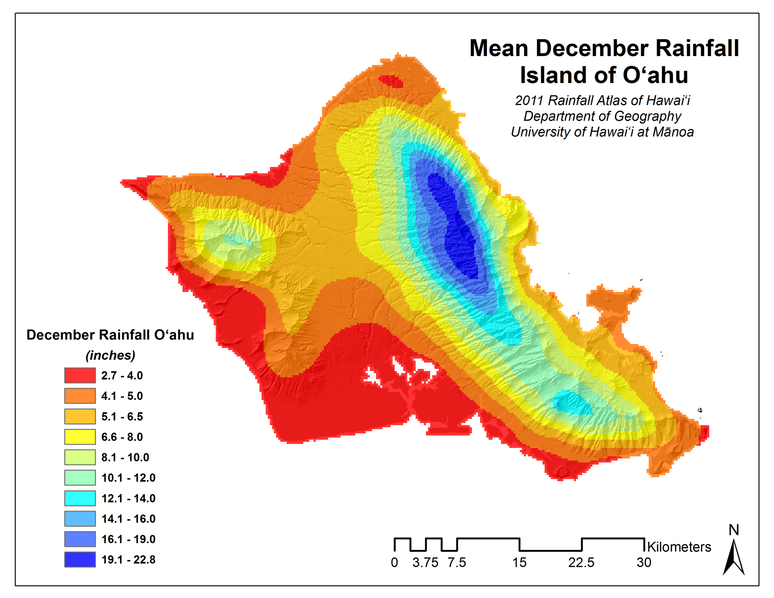December Rainfall for Oahu