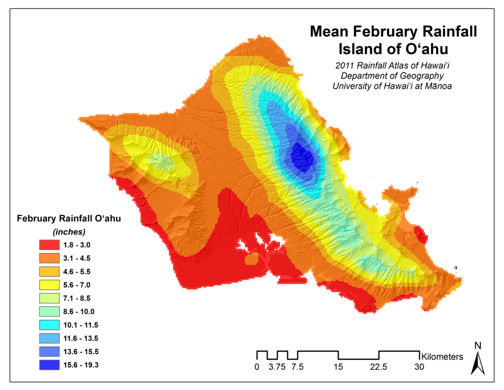 February Rainfall for Oahu