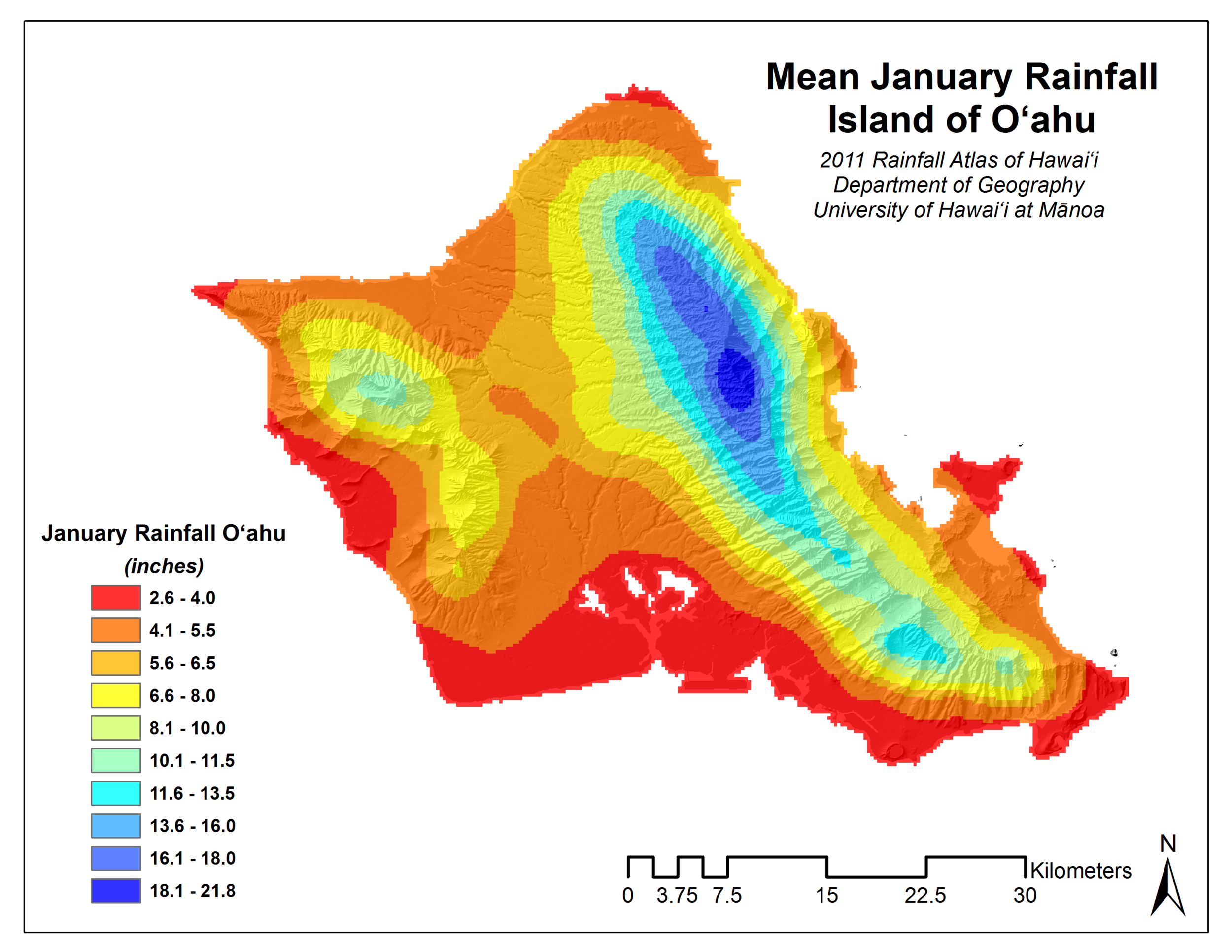 January Rainfall for Oahu