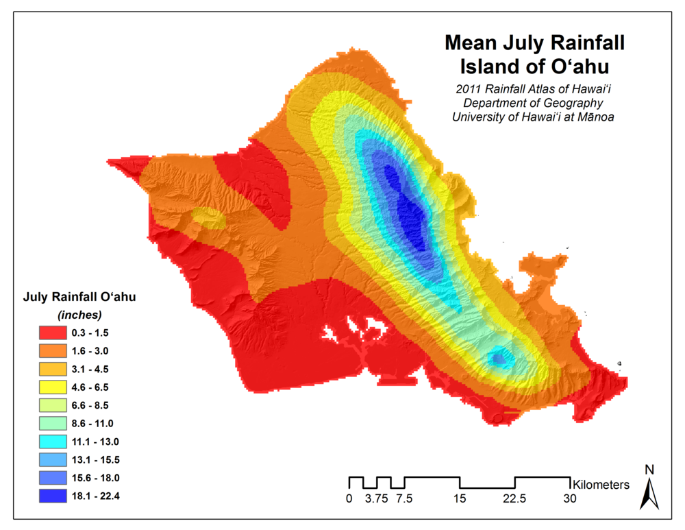 July Rainfall for Oahu